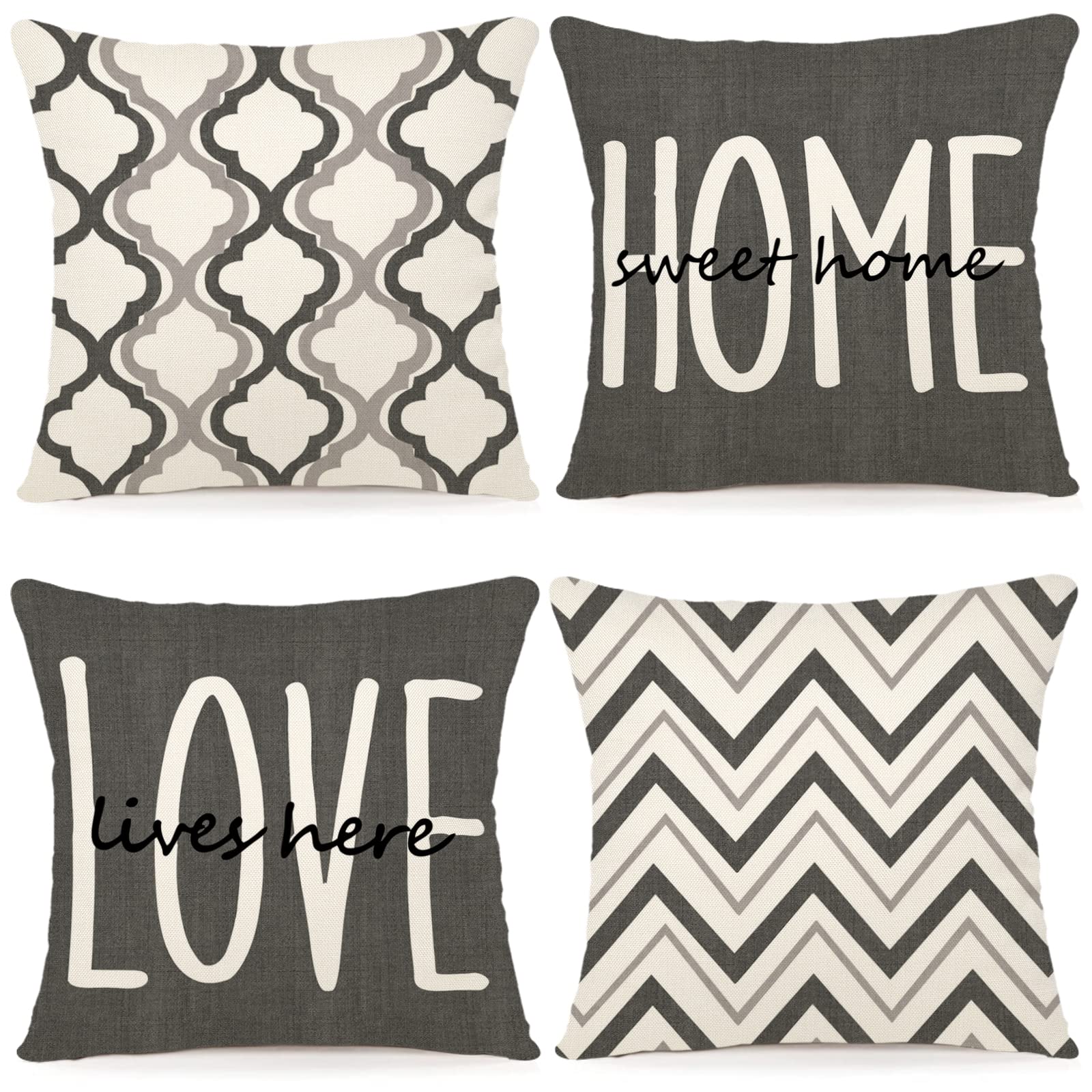 YCOLL Farmhouse Pillow Covers 18x18 Set of 4 Throw Pillow Covers Rustic Linen Decorative Pillows Square Cushion Covers for Couch Sofa Bedroom Home Decor