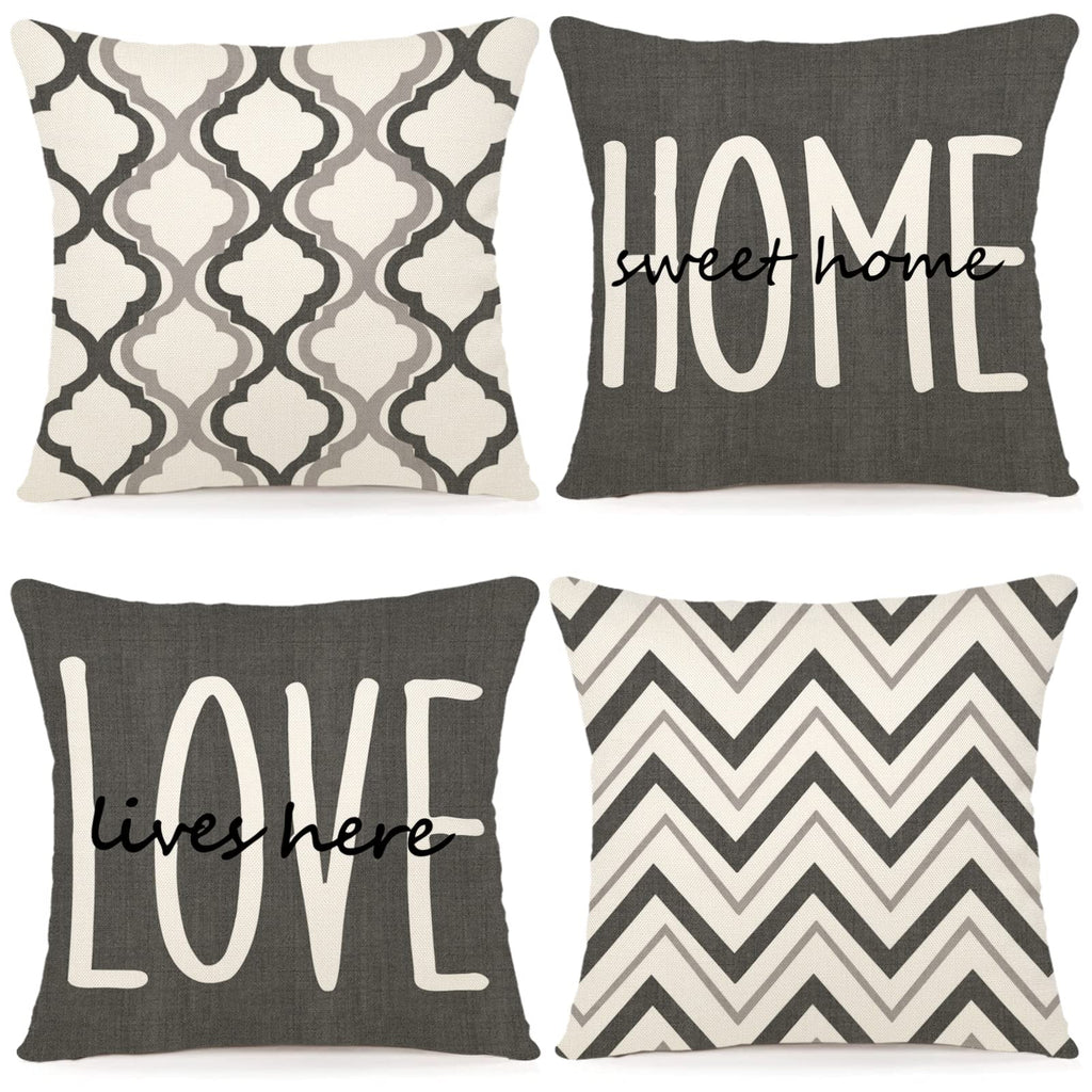 YCOLL Farmhouse Pillow Covers 18x18 Set of 4 Throw Pillow Covers Rustic Linen Decorative Pillows Square Cushion Covers for Couch Sofa Bedroom Home Decor