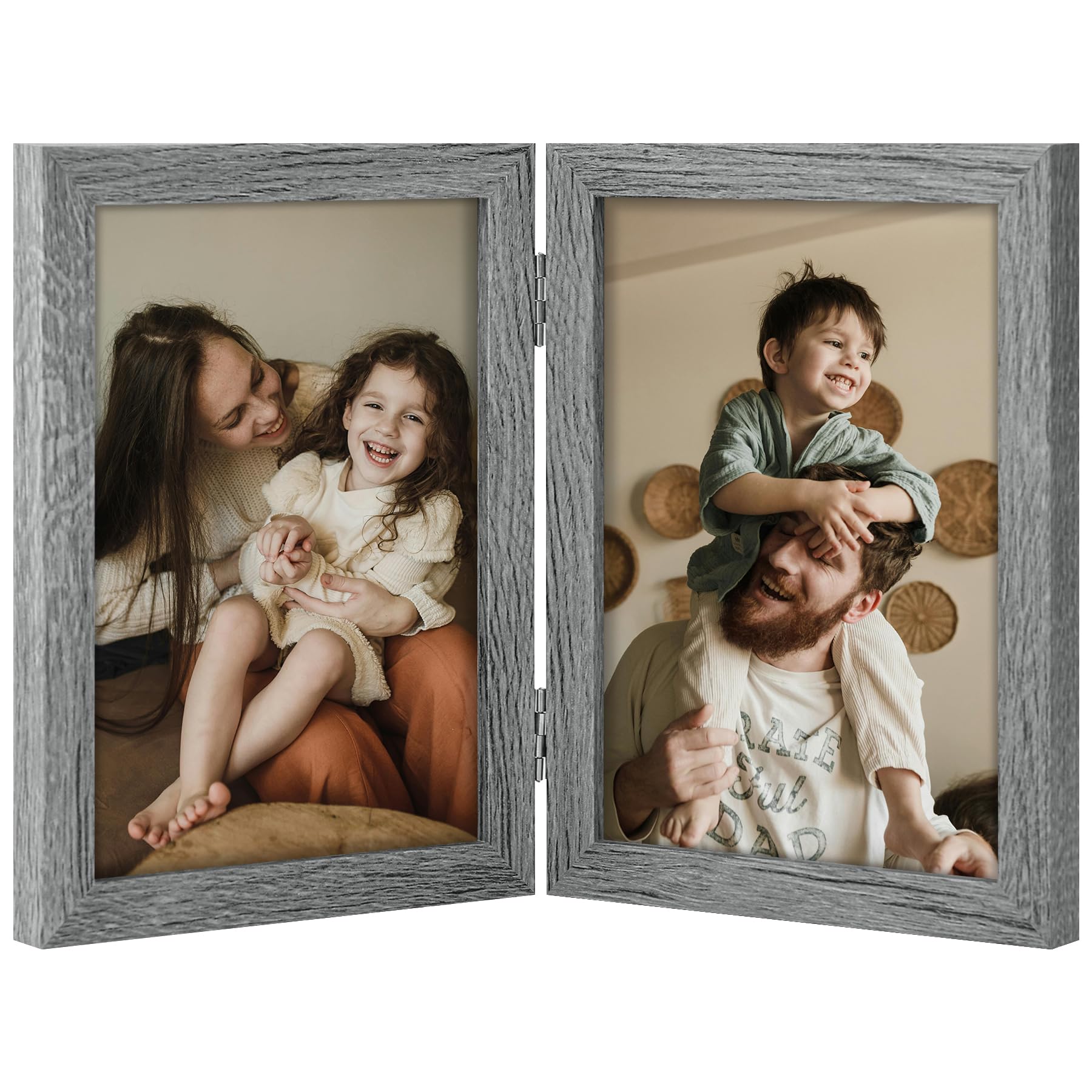 decorUhome Double 4x6 Picture Frame Vertical, Engineered Wood Bifold Photo Frame with Plexiglass for Tabletop Display, 4x6, Black