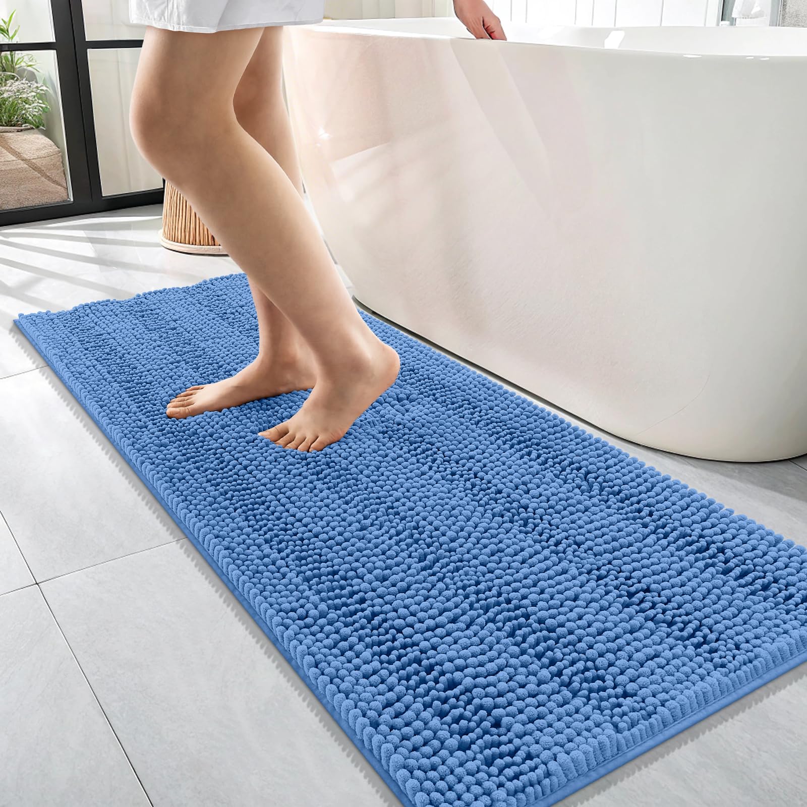 OLANLY Thick Bathroom Rugs 30x20, Extra Soft Absorbent Chenille Striped Bath Rugs, Rubber Backing, Machine Wash Dry, Bath Mats for Bathroom Floor, Tub and Shower, Home Decor Accessories, Grey