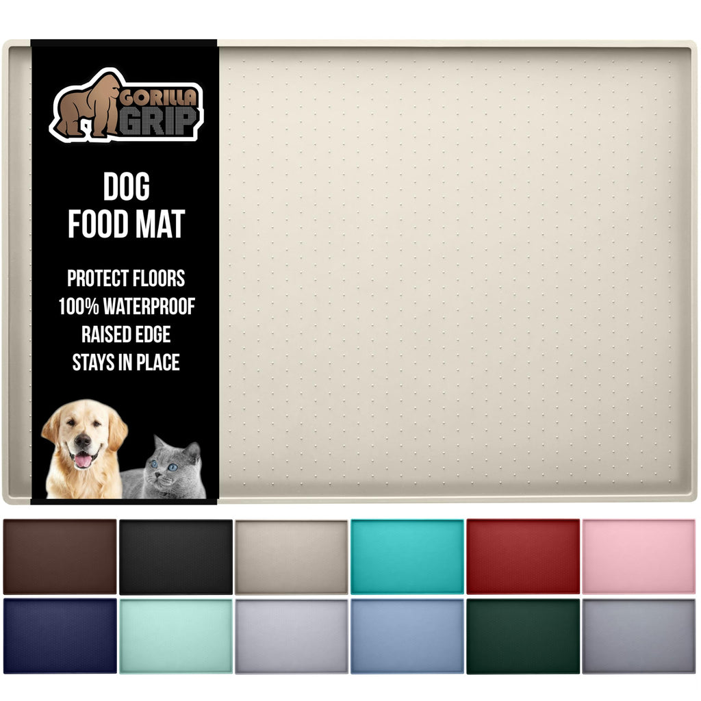 GORILLA GRIP 100% Waterproof Raised Edge BPA Free Silicone Pet Feeding Mat, Dog Cat Food Mats Contain Spills Protects Floors, Placemats for Cats and Dogs Water Bowl, Pets Accessories 18.5x11.5 Gray