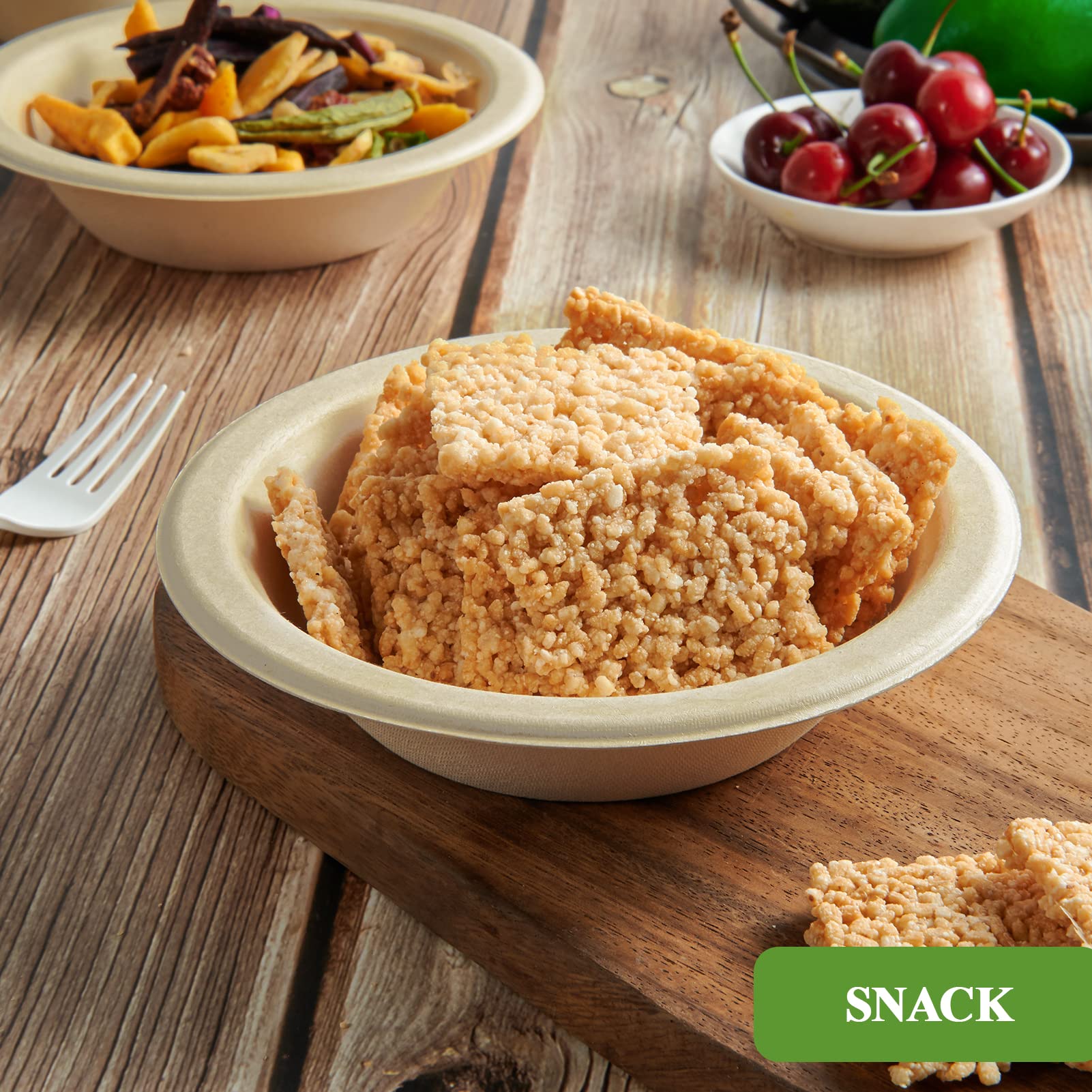 Vplus 200 Pack 12 OZ Paper Bowls, Disposable Compostable Bulk, Eco-friendly Bagasse, Heavy-duty Bowls Perfect for Milk Cereals, Snacks, Salads