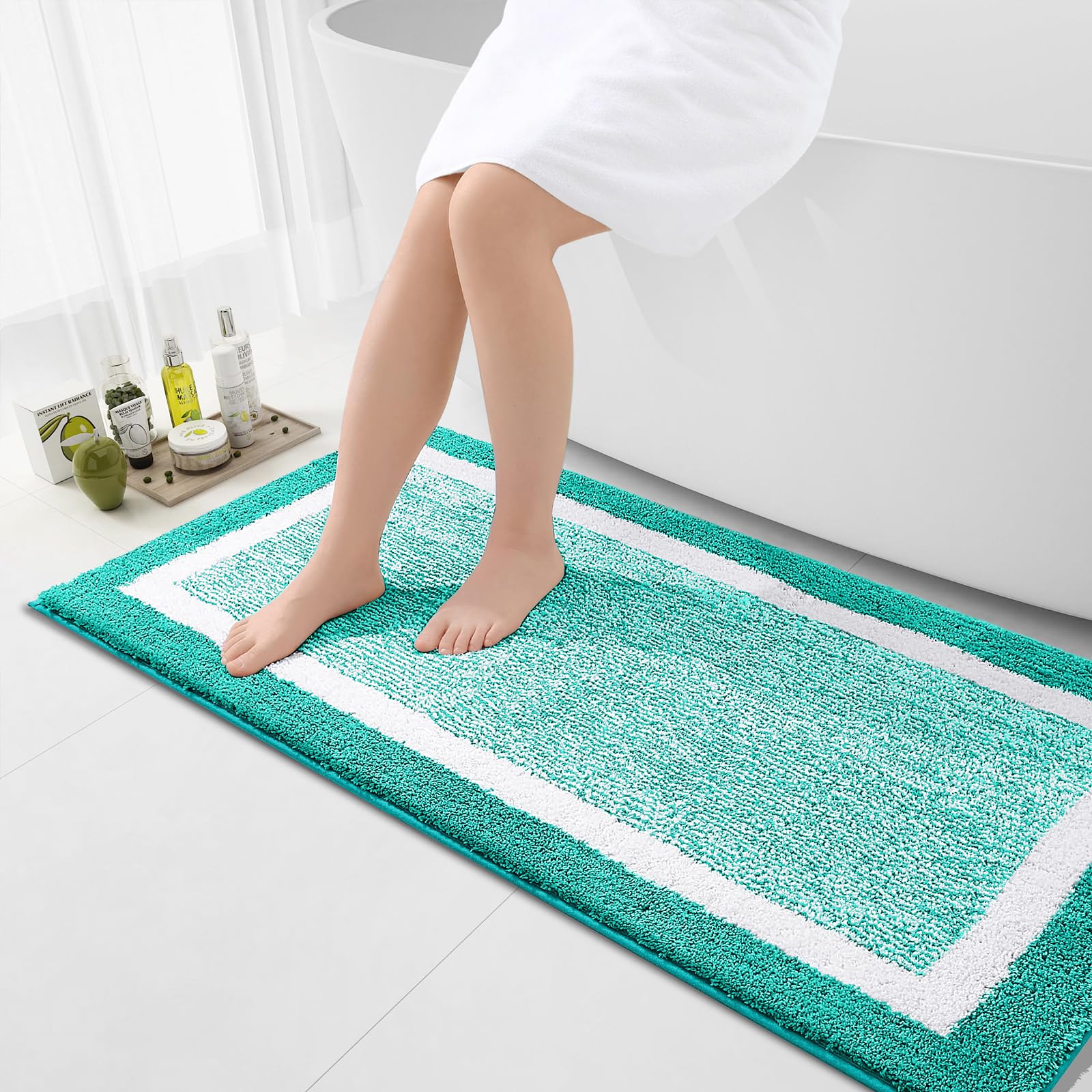 OLANLY Small Bathroom Rugs 24x16, Extra Soft and Absorbent Microfiber Bath Rugs, Non-Slip, Machine Washable, Quick Dry Shaggy Bath Carpet, Bath Mats for Bathroom Floor, Tub, Shower, Grey