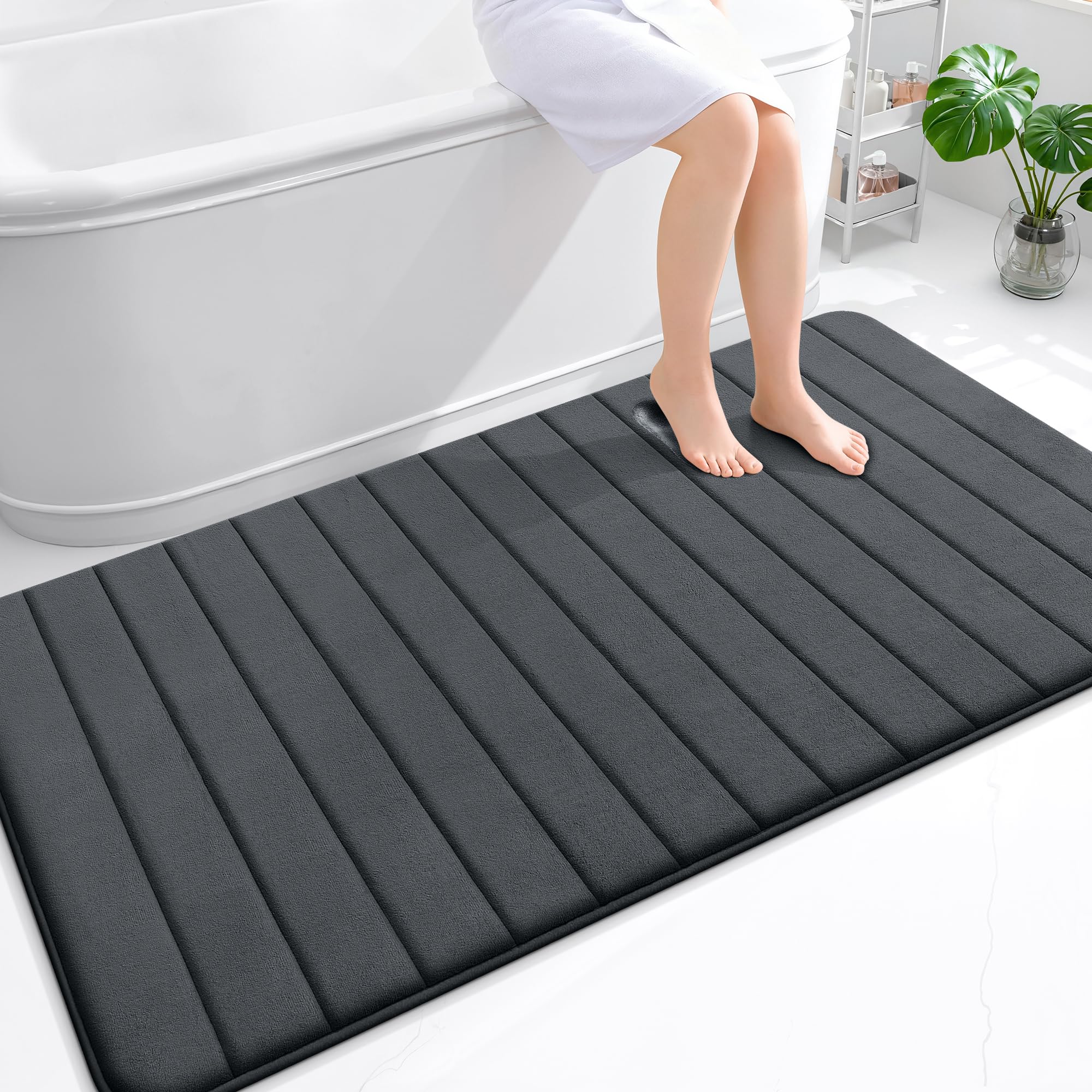 OLANLY Memory Foam Bath Mat 30x20, Super Soft Absorbent Bathroom Rugs, Quick Dry, Machine Washable Shower Floor Rugs, Bathmat Carpet, Bathroom Home Decor Accessories, Grey