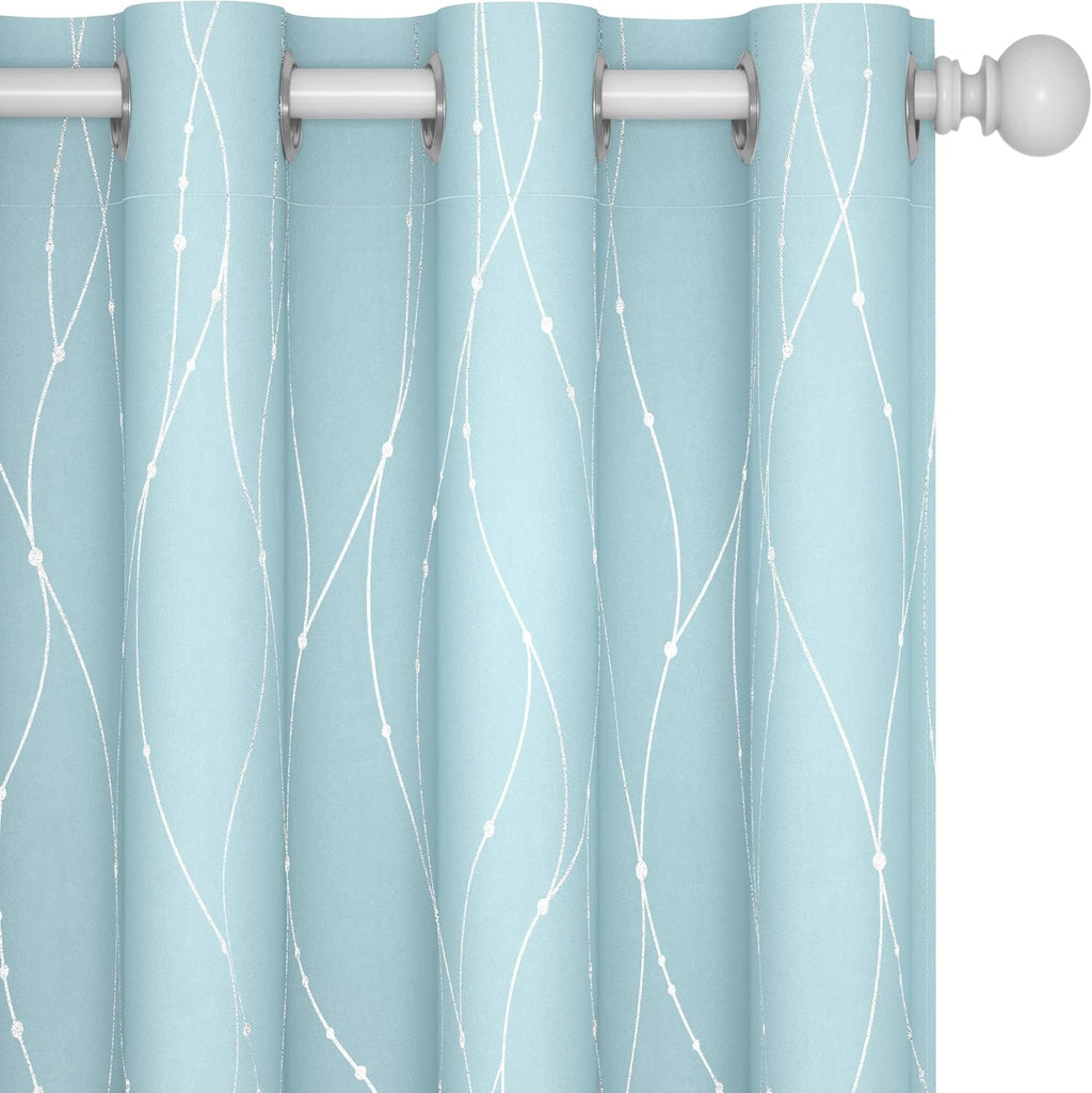 Deconovo Blackout Curtains, Grey Curtain, Thermal Insulated Soundproof Curtain Drapes, Wave Dot Foil Print, 52 x 84 Inch, 2 Panels, Machine‑Washable Privacy Window Drape for Bedroom Living Room Office