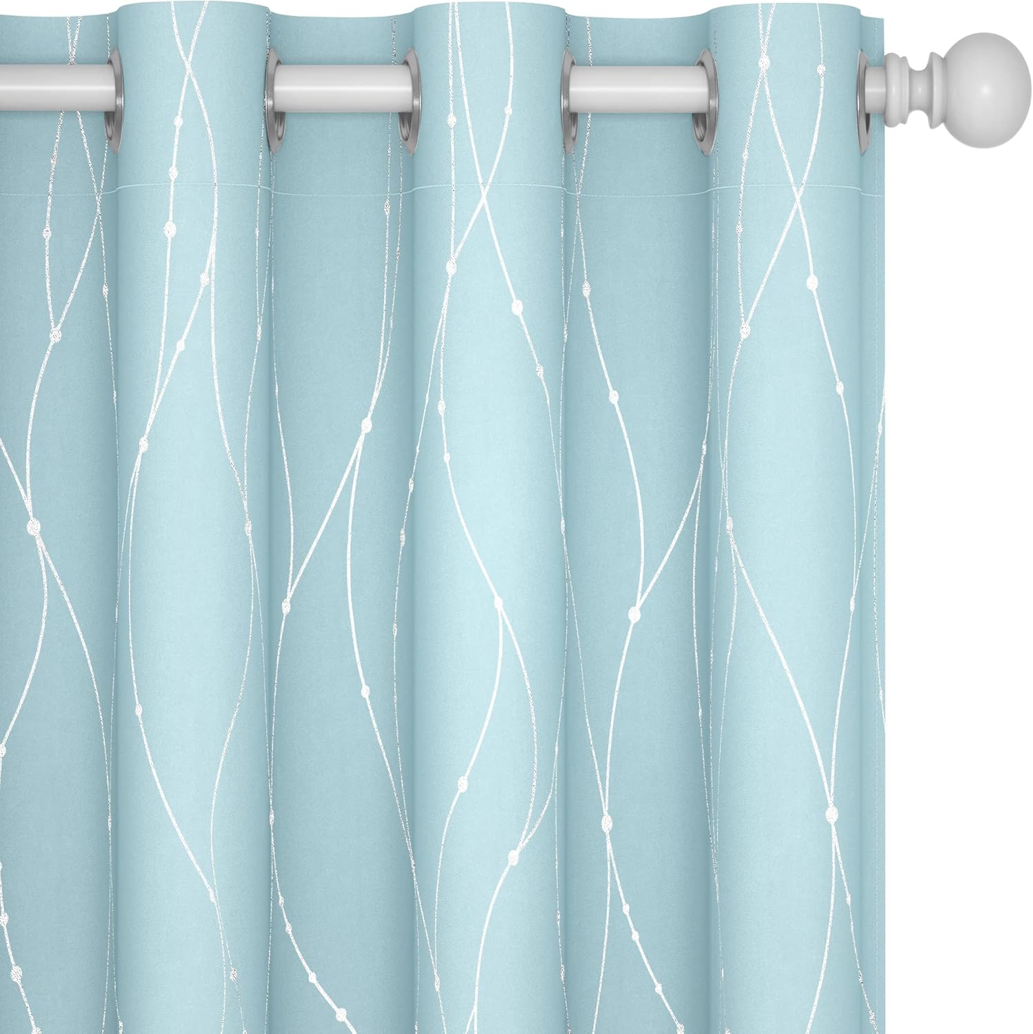 Deconovo Blackout Curtains, Grey Curtain, Thermal Insulated Soundproof Curtain Drapes, Wave Dot Foil Print, 52 x 84 Inch, 2 Panels, Machine‑Washable Privacy Window Drape for Bedroom Living Room Office