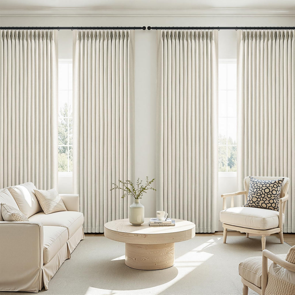 Topfinel 84 Inch Long Natural Blackout Curtains for Bedroom Livingroom, Farmhouse Back Tab Pinch Pleated Drapes for Track System,Neutral Linen Ambiance & Privacy Drapes Natural 52" W*84" L
