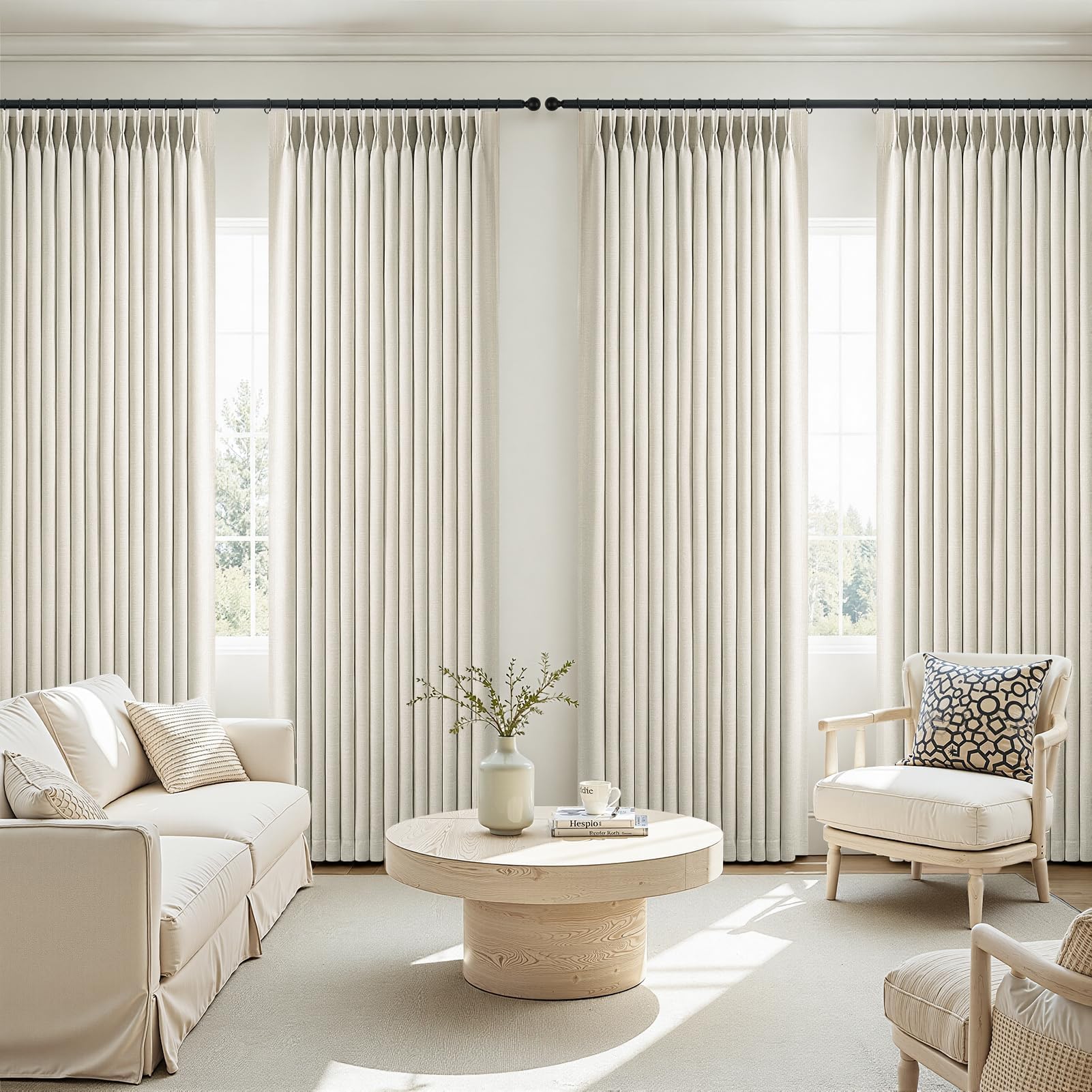Topfinel 84 Inch Long Natural Blackout Curtains for Bedroom Livingroom, Farmhouse Back Tab Pinch Pleated Drapes for Track System,Neutral Linen Ambiance & Privacy Drapes Natural 52" W*84" L