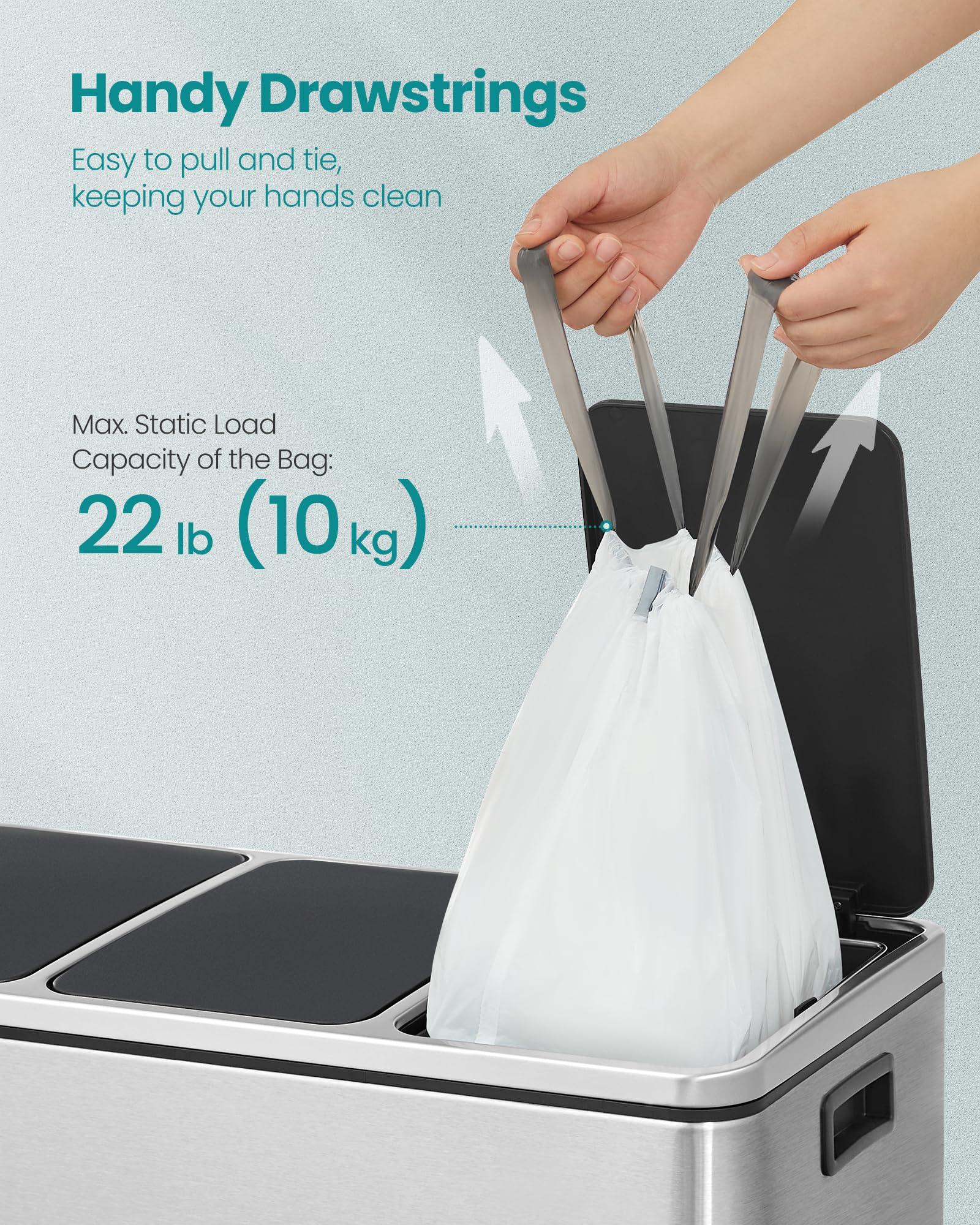 SONGMICS Trash Bags for 8-Gallon (30 L) Trash Cans, Drawstring Kitchen Garbage Bags, Pre-Separated, Liner Code 30A, 2 Rolls, 90 Count, White UKRB30A02