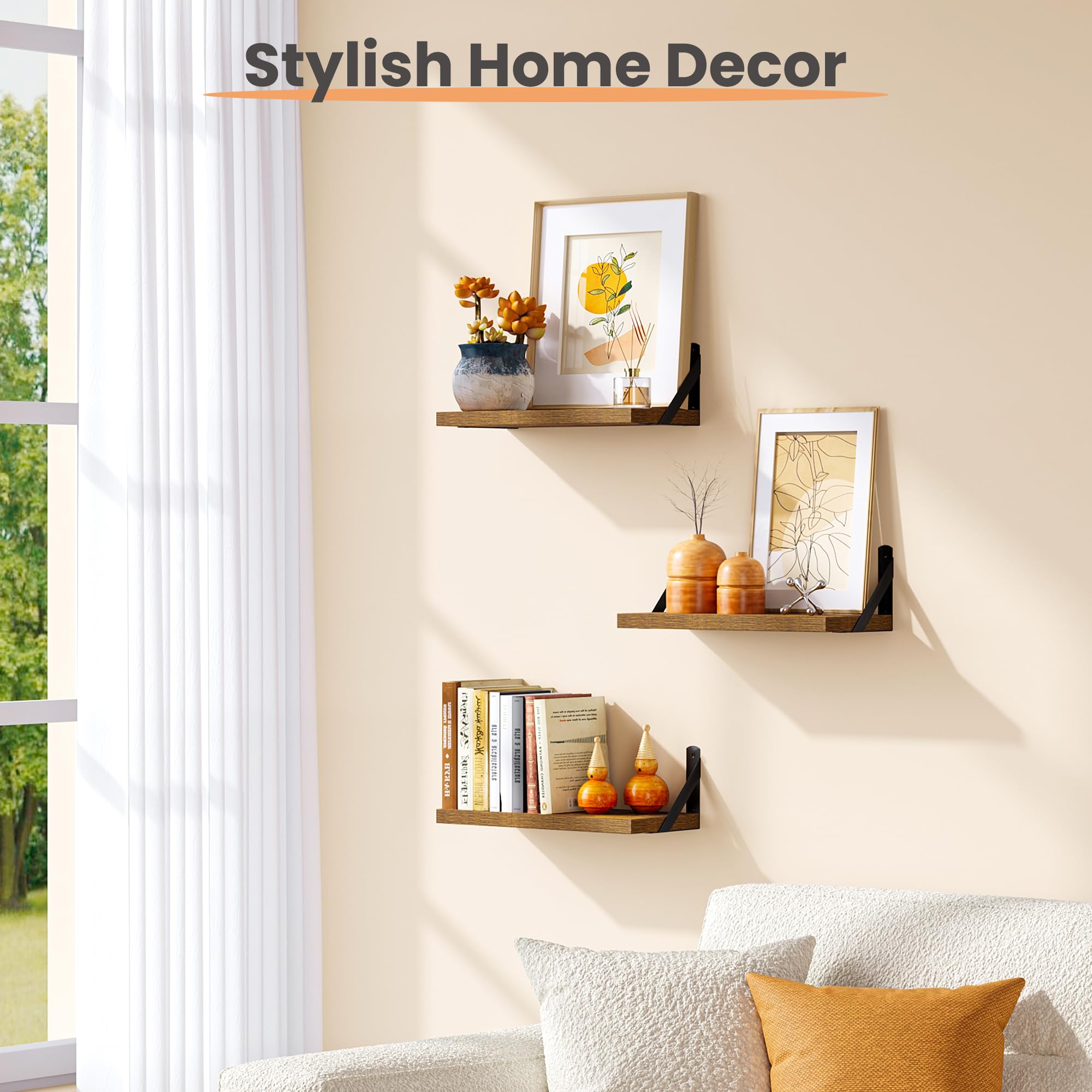 upsimples Floating Book Shelves for Wall, 15.7 Inches Wood Shelves for Living Room, Bathroom, Bedroom, Kitchen Storage and Decoration, White