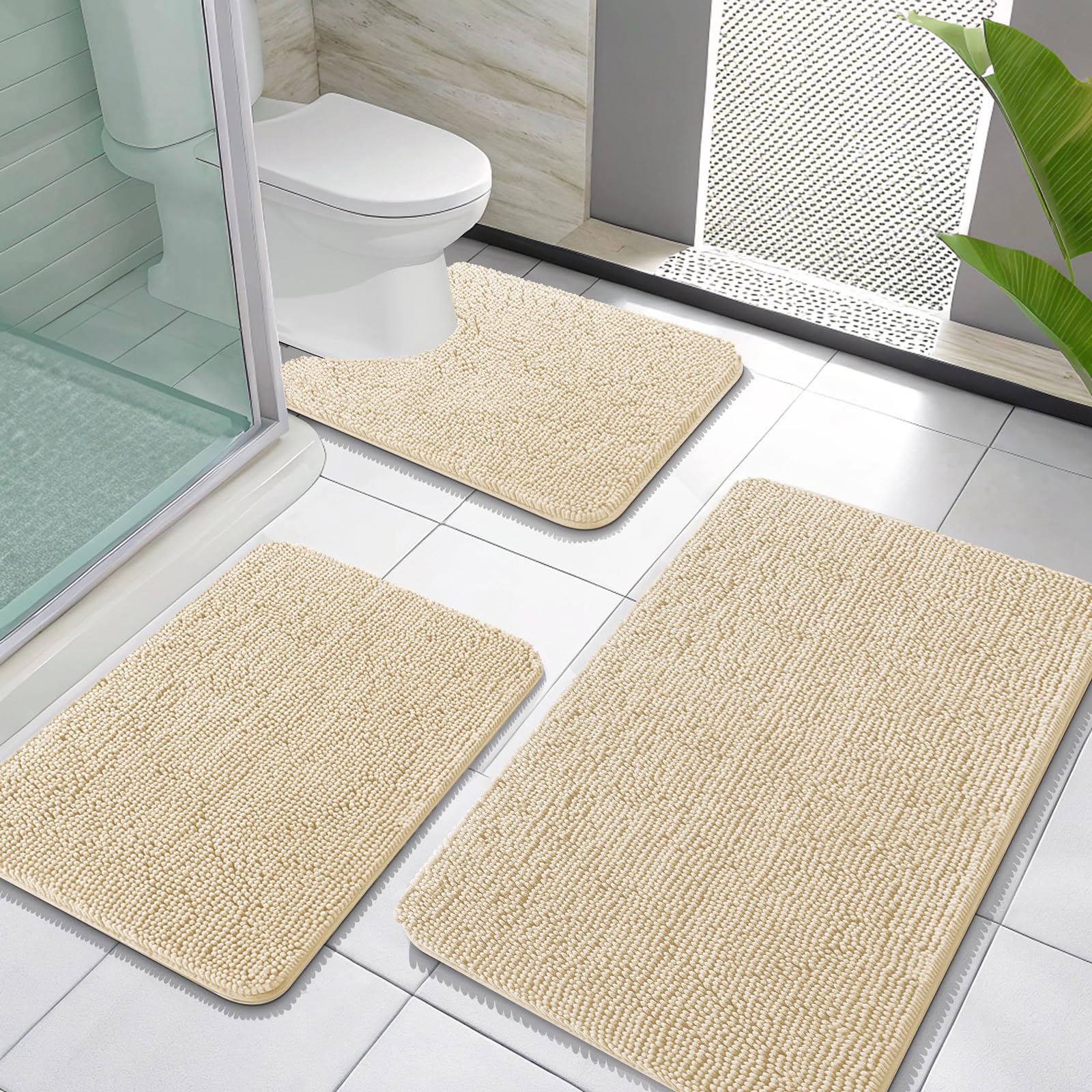 OLANLY Bathroom Rugs Sets 3 Piece, Soft Absorbent Chenille Bath Mats and U-Shaped Contour Toilet Rug, Quick Dry, Home Decor Accessories, Bath Mat Set for Bathroom (30"x20"+24"x16"+24"x20", Grey)