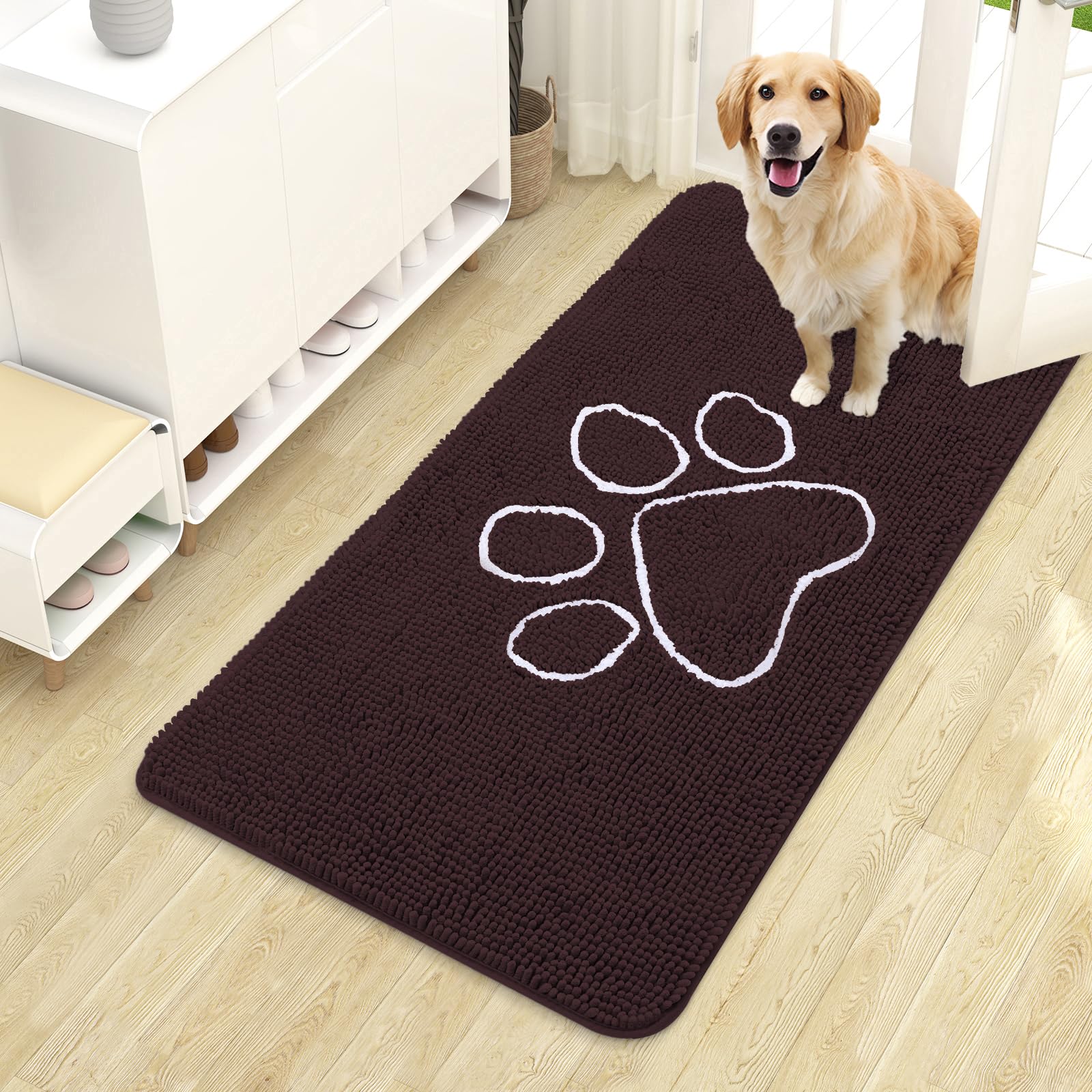 OLANLY Dog Door Mat for Muddy Paws 30x20, Absorbs Moisture and Dirt, Absorbent Non-Slip Washable Doormat, Quick Dry Chenille Mud Mat for Dogs, Entry Indoor Entryway Carpet for Inside Floor, Grey