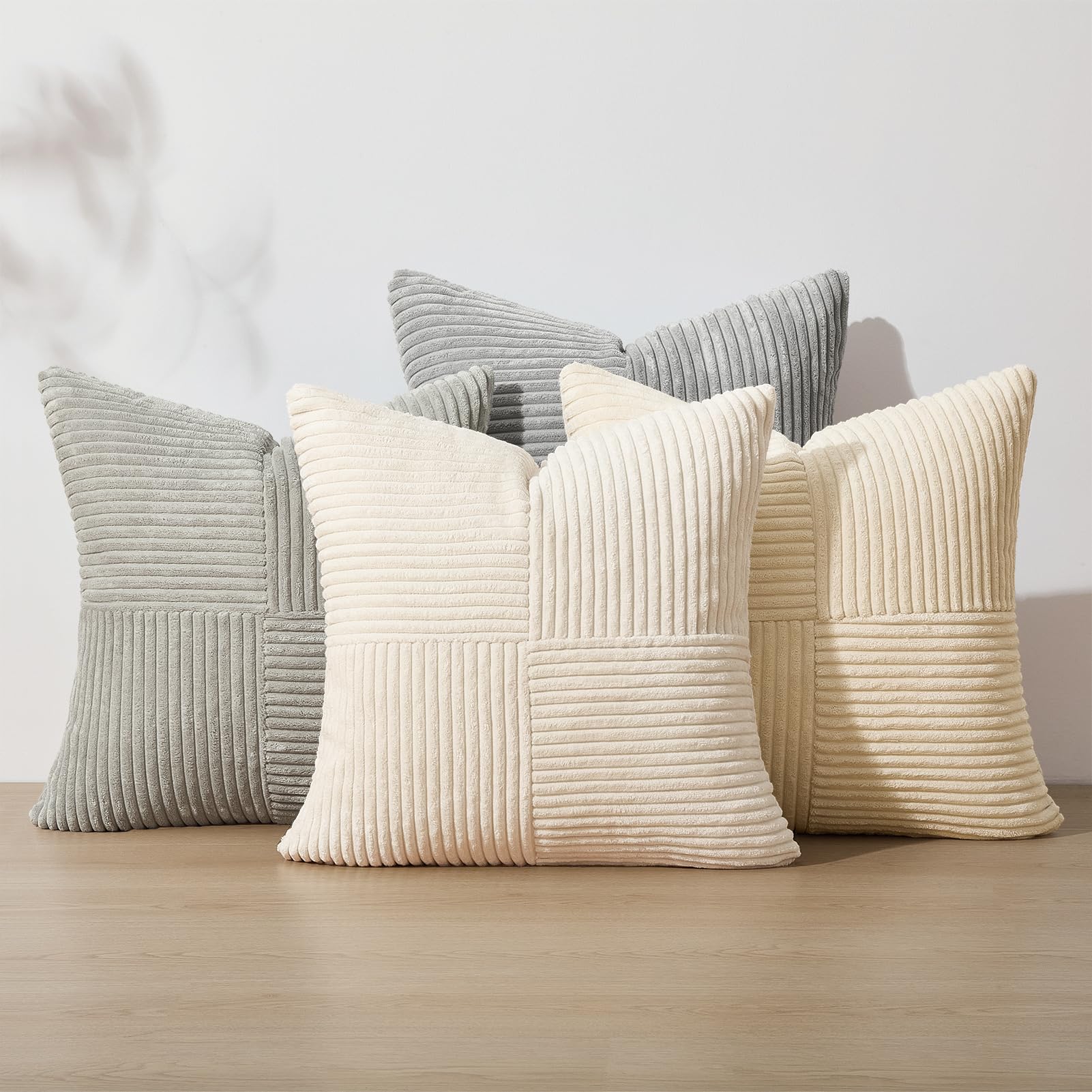 Topfinel SageGreen Throw Pillow Covers 18X18 Inch Set of 4,Boho Farmhouse Cozy Cushion Cover with Corduroy,Soft Accent Forest Green Pillow Covers for Couch,Bed,Living Room Home Decor