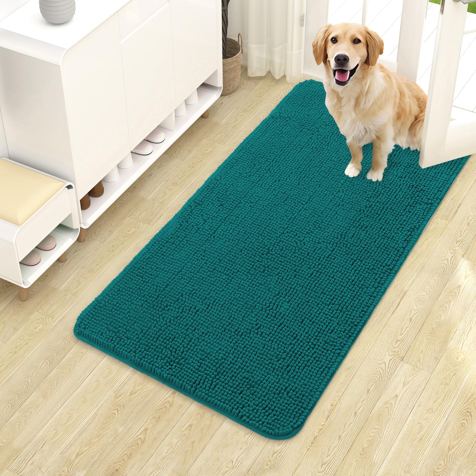 OLANLY Dog Door Mat for Muddy Paws 30x20, Absorbs Moisture and Dirt, Absorbent Non-Slip Washable Doormat, Quick Dry Chenille Mud Mat for Dogs, Entry Indoor Entryway Carpet for Inside Floor, Grey
