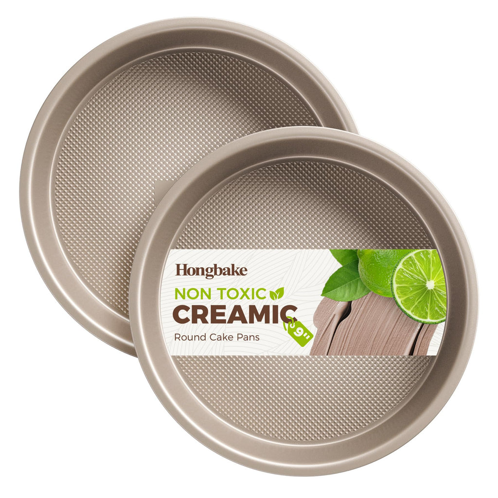 HONGBAKE Nonstick Ceramic 9 Inch Round Cake Pan Set of 2, Heavy-Duty Aluminized Steel round cake pans with Diamond Texture, Non-Toxic Cake Molds, Cake Pans Sets for Baking Cheesecake, Cream