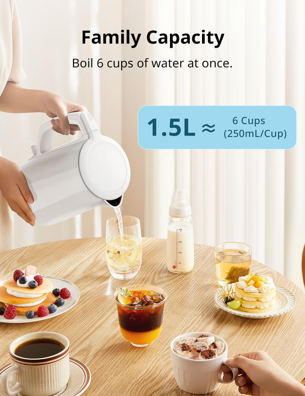 COMFEE' Stainless Steel Electric Kettle, 1.7 Liter Tea Kettle Electric & Hot Water Kettle, 1500W Fast Boil with LED Light, Auto Shut-Off and Boil-Dry Protection