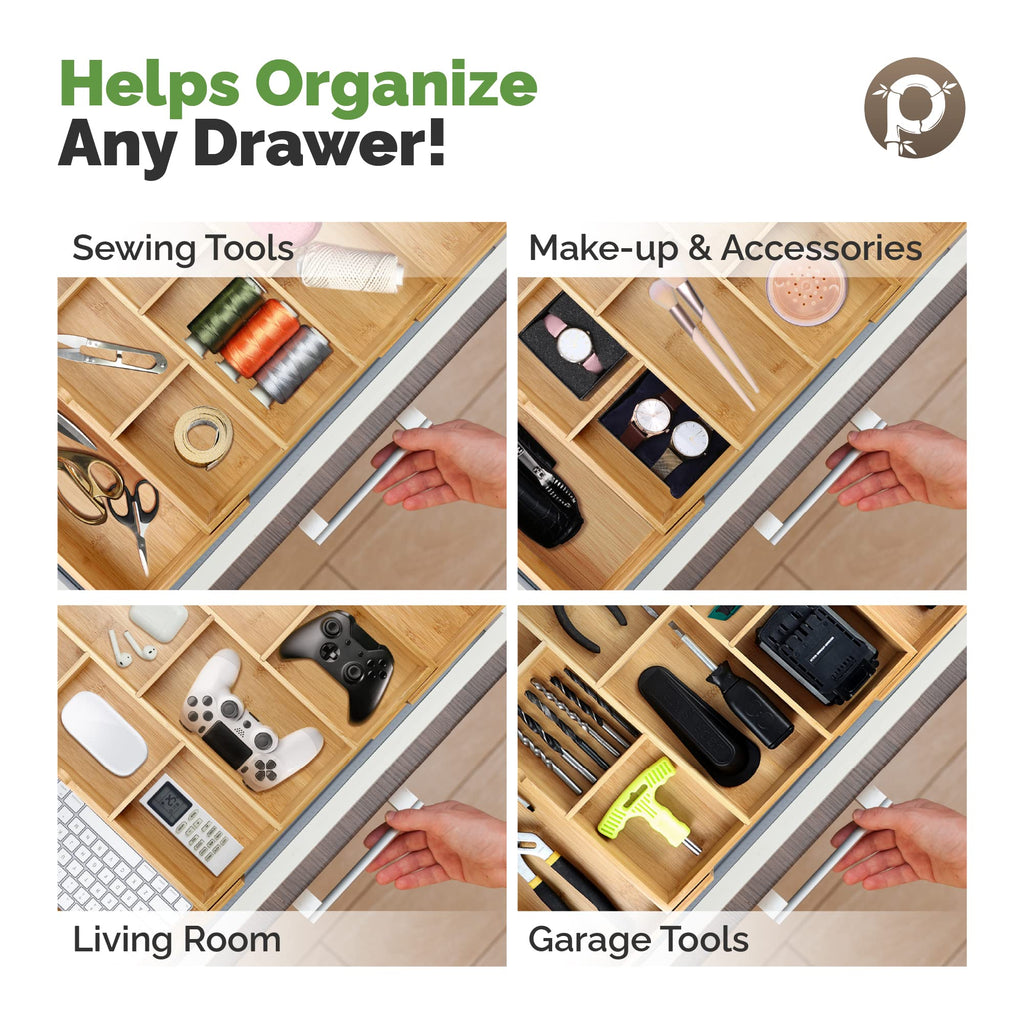 Silverware Organizer - Expandable Kitchen Drawer Organizer - Adjustable Kitchen Drawer Organizer for Utensils, Expandable to 22 Inches Wide, 10 Compartments, Silverware Tray for Drawer