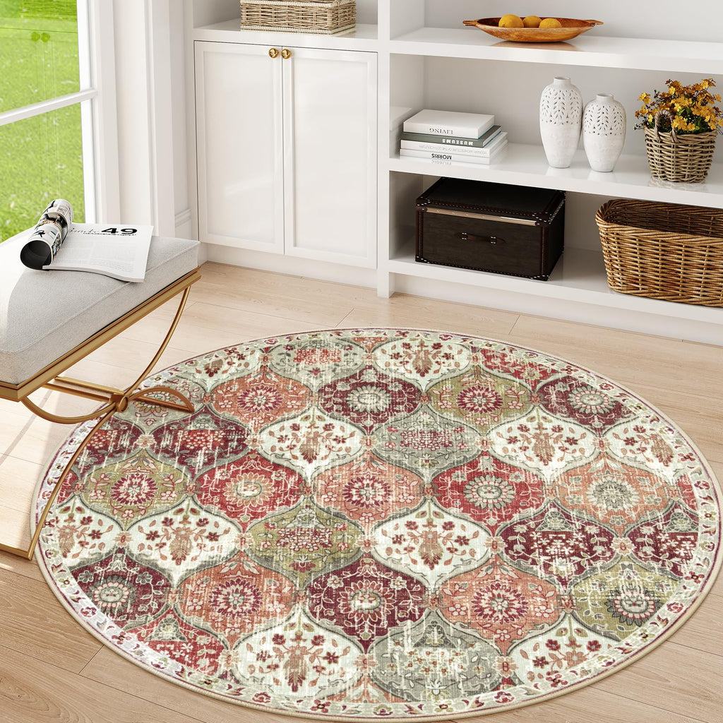 Lahome Moroccan Trellis Washable Rug, 2x3 Kitchen Rugs for Entryway Bathroom, Non-Slip Indoor Door Mat Ultra-Thin, Small Oriental Throw Carpet for Bedroom Entry Elise, Cream/Multi