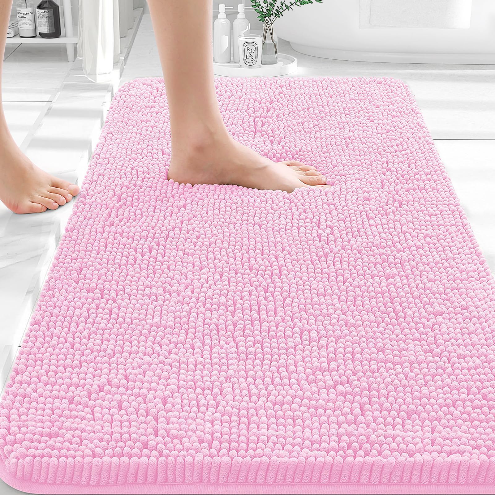 OLANLY Bathroom Rugs 30x20, Extra Soft Absorbent Chenille Bath Rugs, Rubber Backing Quick Dry, Machine Washable Bath Mats for Bathroom Floor, Tub and Shower, Home Decor Accessories, Grey