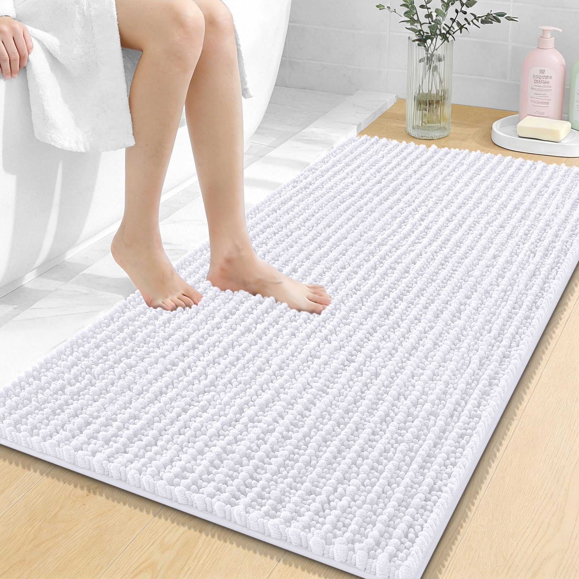 OLANLY Bathroom Rug Mat 30x20, Thick Soft and Absorbent Chenille Bath Mat, Non-Slip Rubber Backing, Machine Washable Quick Dry Bath Rugs for Tub Shower Floor, Home Decor Accessories, Grey