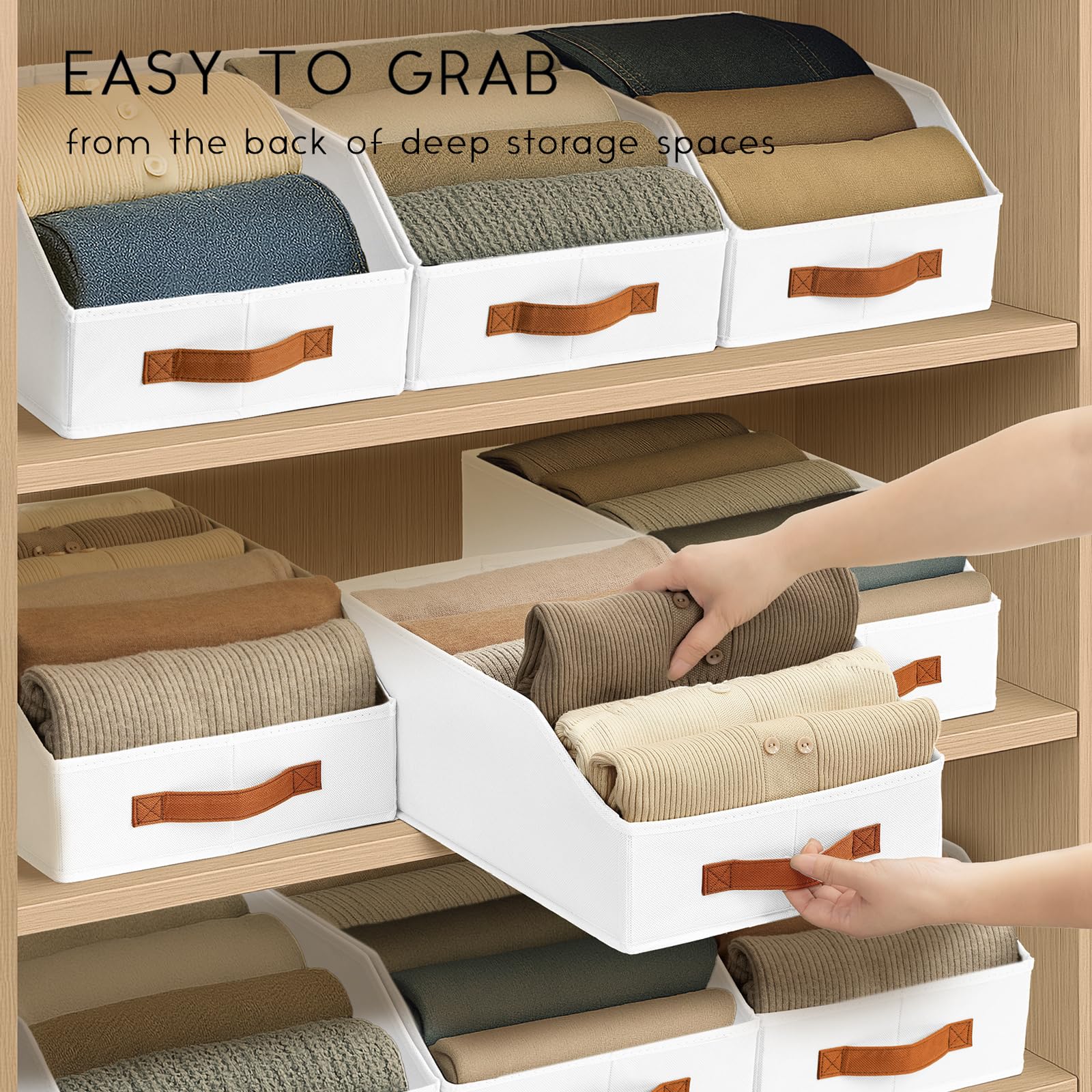 Homsorout Fabric Storage Bins for Organizing - 6 Pack Large Trapezoid Collapsible Storage Bins with Front Handle, Closet Organizers and Storage for Bedroom, Home Shelves, Small Spaces, Beige
