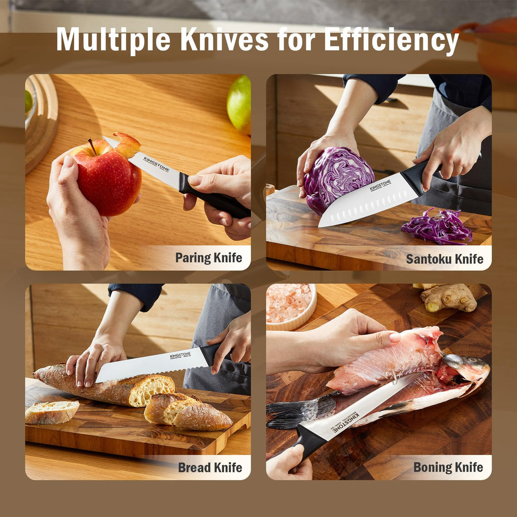 KINGSTONE 14-Piece Kitchen Knife Set with Block, High-Carbon Stainless Steel Knives Set, Ergonomic Non-Slip Handle, Professional Knife Set for Kitchen for Home Cooking & Gifting, Walnut