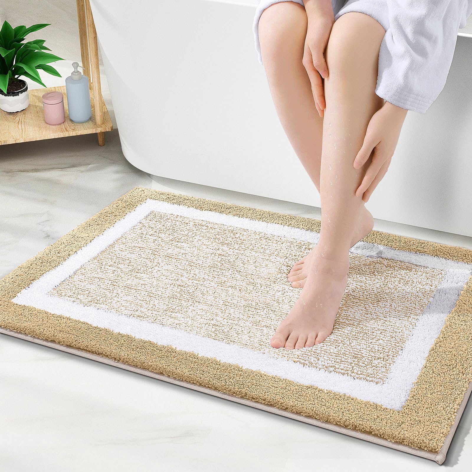 OLANLY Small Bathroom Rugs 24x16, Extra Soft and Absorbent Microfiber Bath Rugs, Non-Slip, Machine Washable, Quick Dry Shaggy Bath Carpet, Bath Mats for Bathroom Floor, Tub, Shower, Grey
