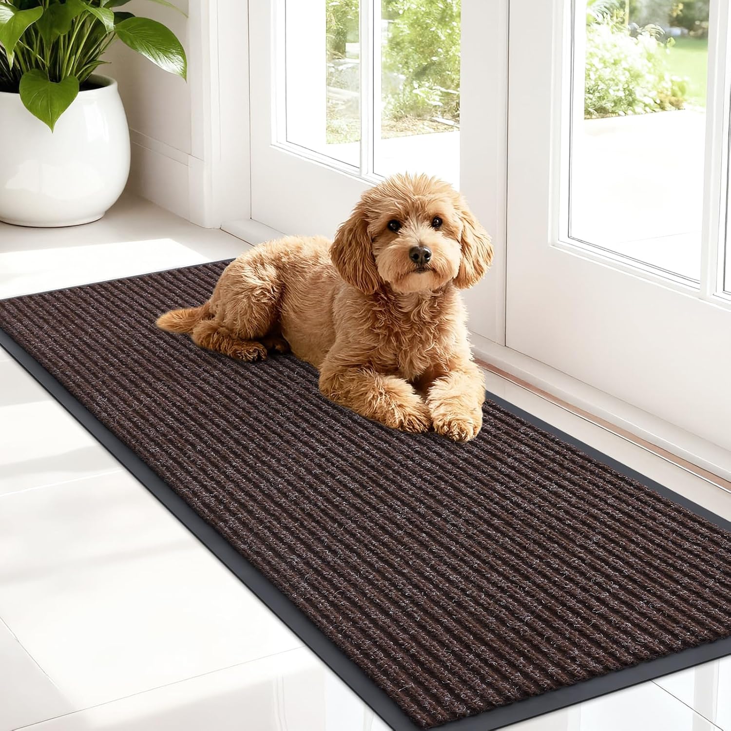 OLANLY Front Door Mat Indoor Outdoor Entrance, Waterproof Heavy Duty Doormat, Fade Resistant, Low Profile, Easy Clean Patio Porch Welcome Floor Mats for Entry, 29.5x17, Beige