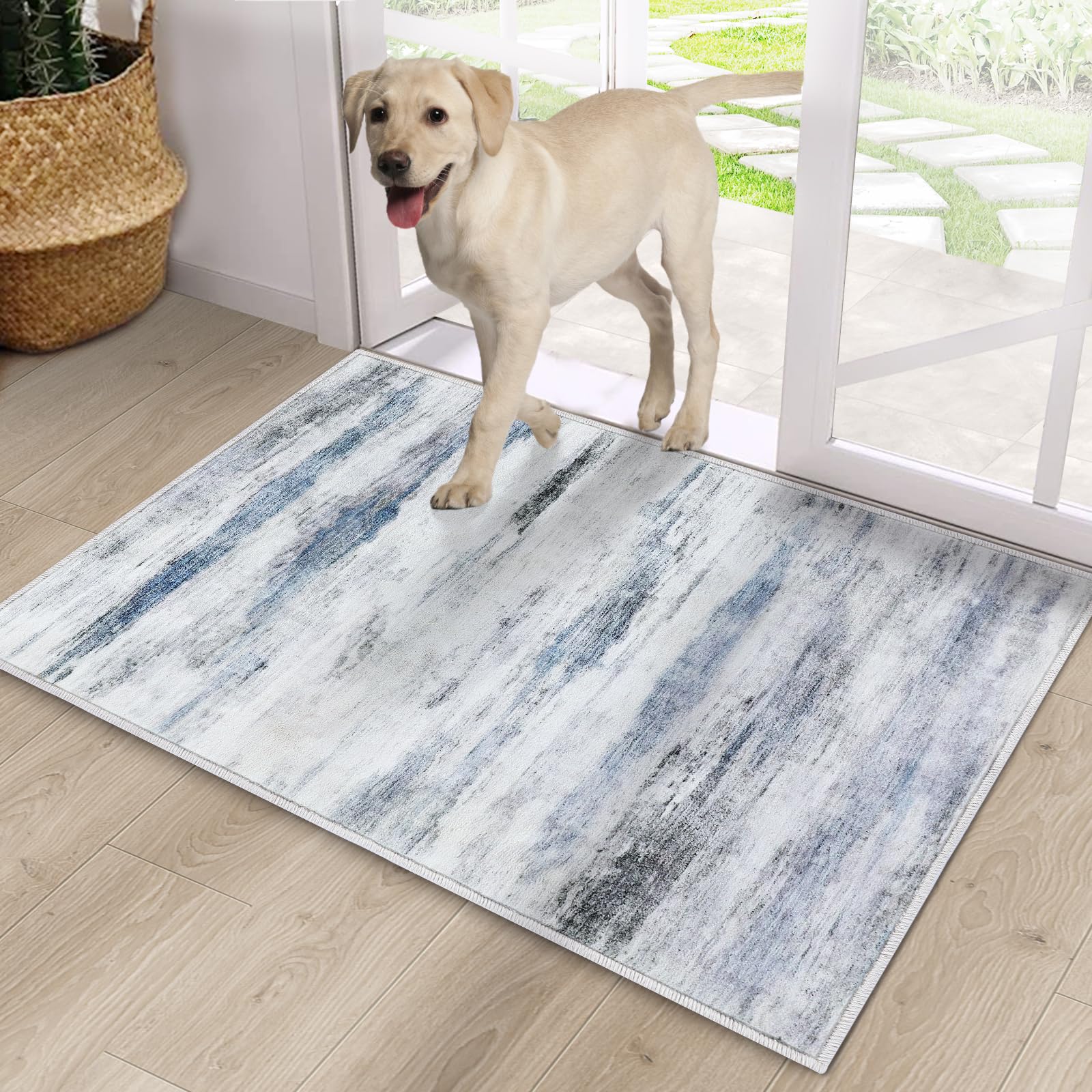 CRISTGEE Door Mat, Front Indoor Door Mat Faux Wool Non-Slip Entryway Rug Absorbent Abstract Throw Rug for Indoor Entrance Hallway Laundry Room, High Traffic Areas, 20X32 Inches, Gray Washable