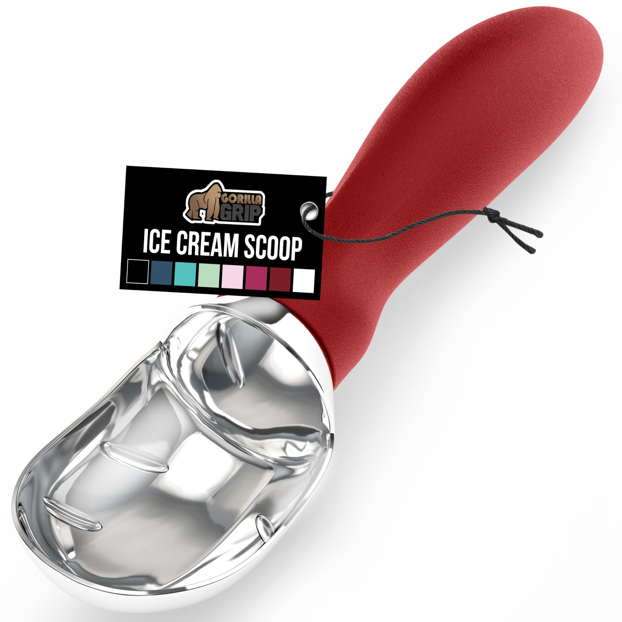 GORILLA GRIP BPA-Free Heavy Duty Ice Cream Scoop, Comfortable Ergonomic Handle, Professional Grade Scooper for Perfect Round Scoops, Spoon Frozen Hard Gelato, Sorbet, Cookie Dough, Kitchen Tool, Black