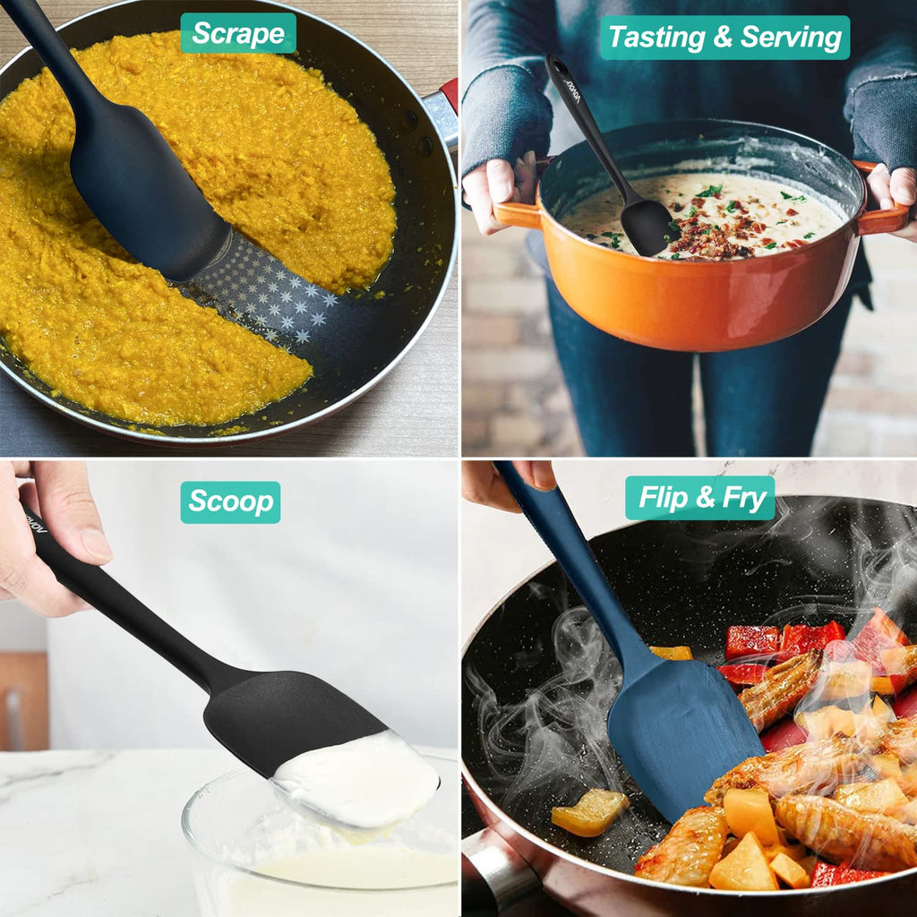 Silicone Spatula Set, High Heat Resistan Rubber Spoon Spatula, Non-Stick Spoonula with Seamless One Piece Design, Flexible Scrapers Baking Mixing Tool,3 Pack, Black