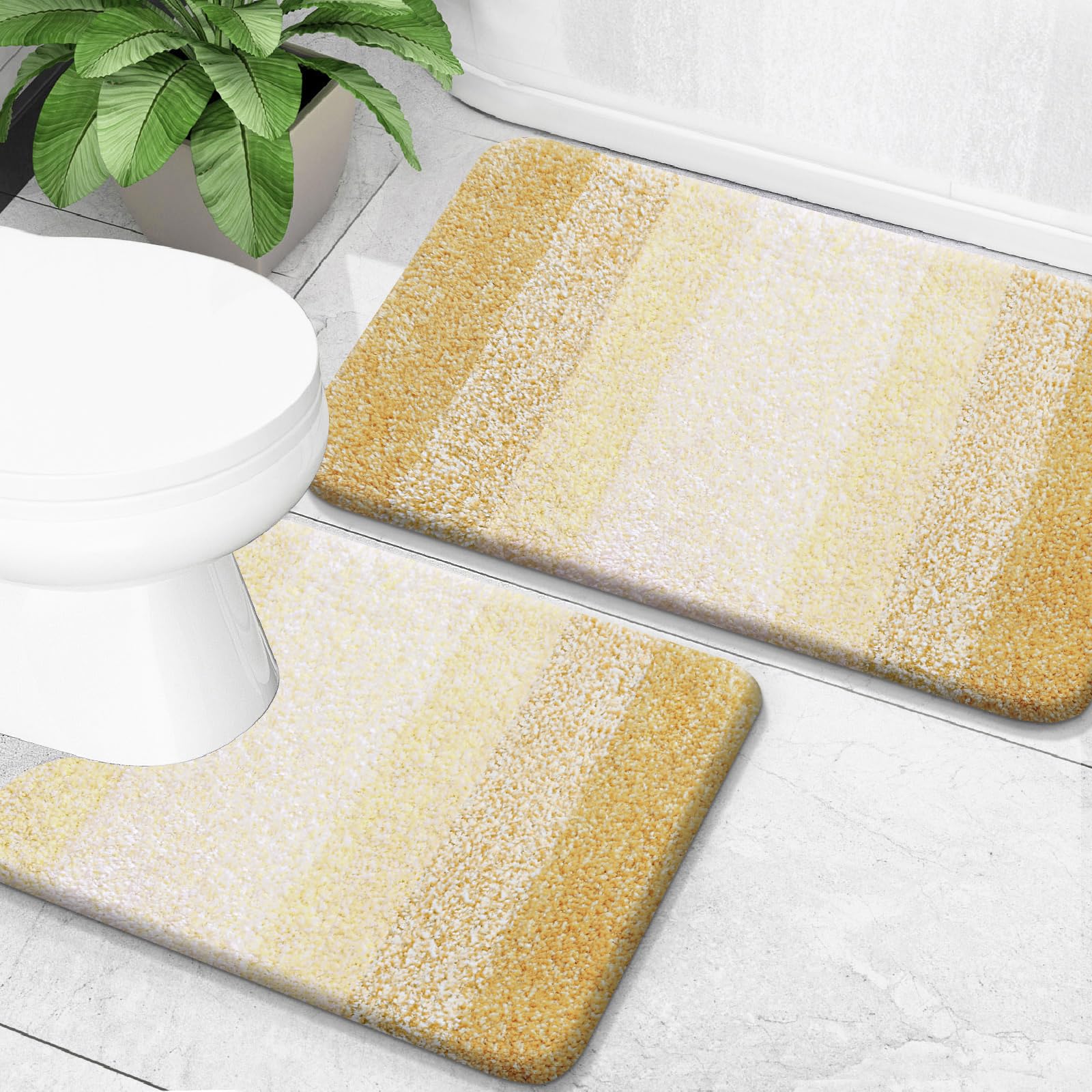 OLANLY Bathroom Rug Set 2 Piece, Soft Absorbent Microfiber Bath Mats and U-Shaped Contour Toilet Rug, Non-Slip, Machine Wash Dry, Plush Shaggy Bath Mats for Bathroom (24"x16"+24"x20", Grey)