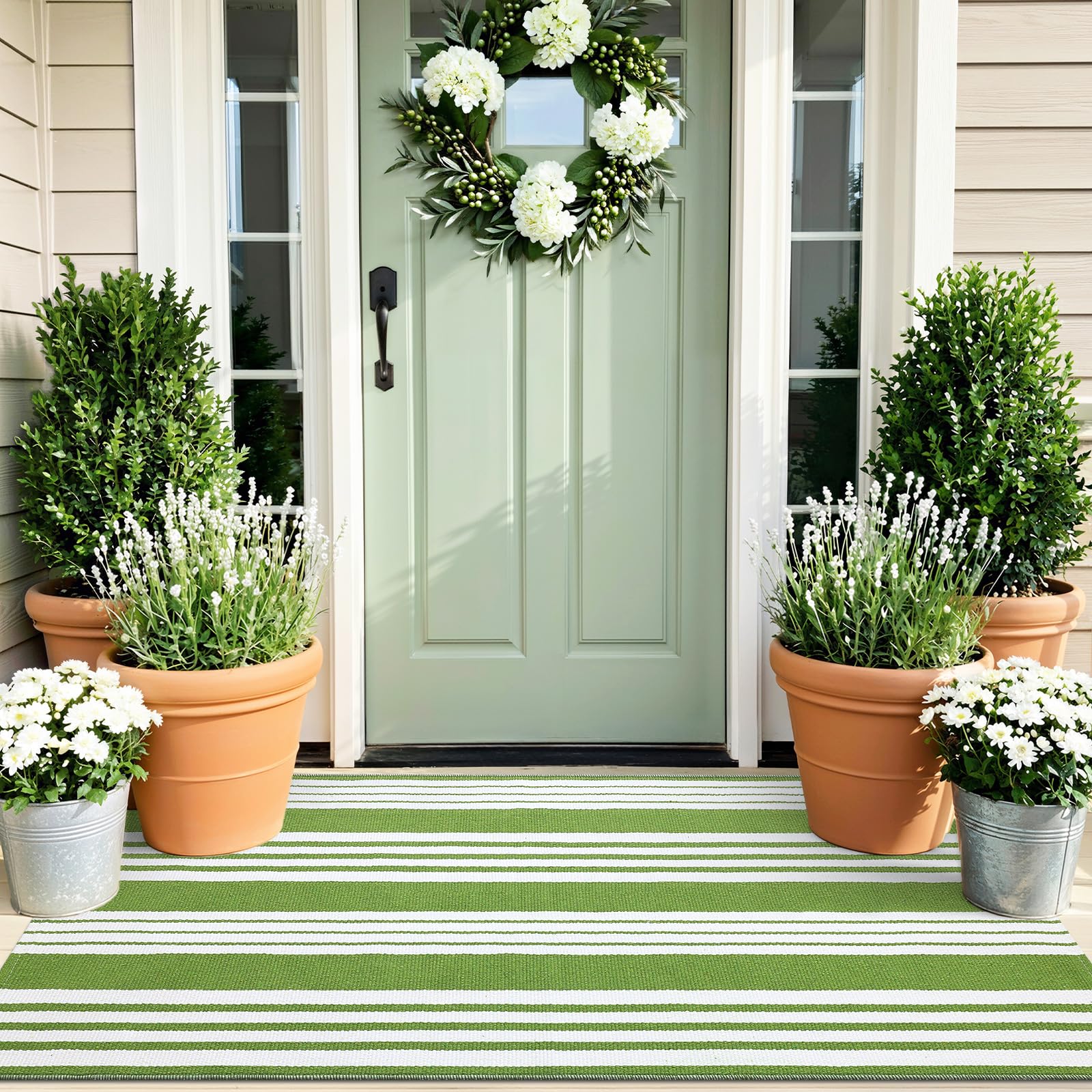 OLANLY Black and White Striped Rug 2'4" x 3'7" (27.5" x 43") – Washable Cotton Indoor Outdoor Doormat for Front Door, Entryway, Kitchen, Porch, Patio Decor