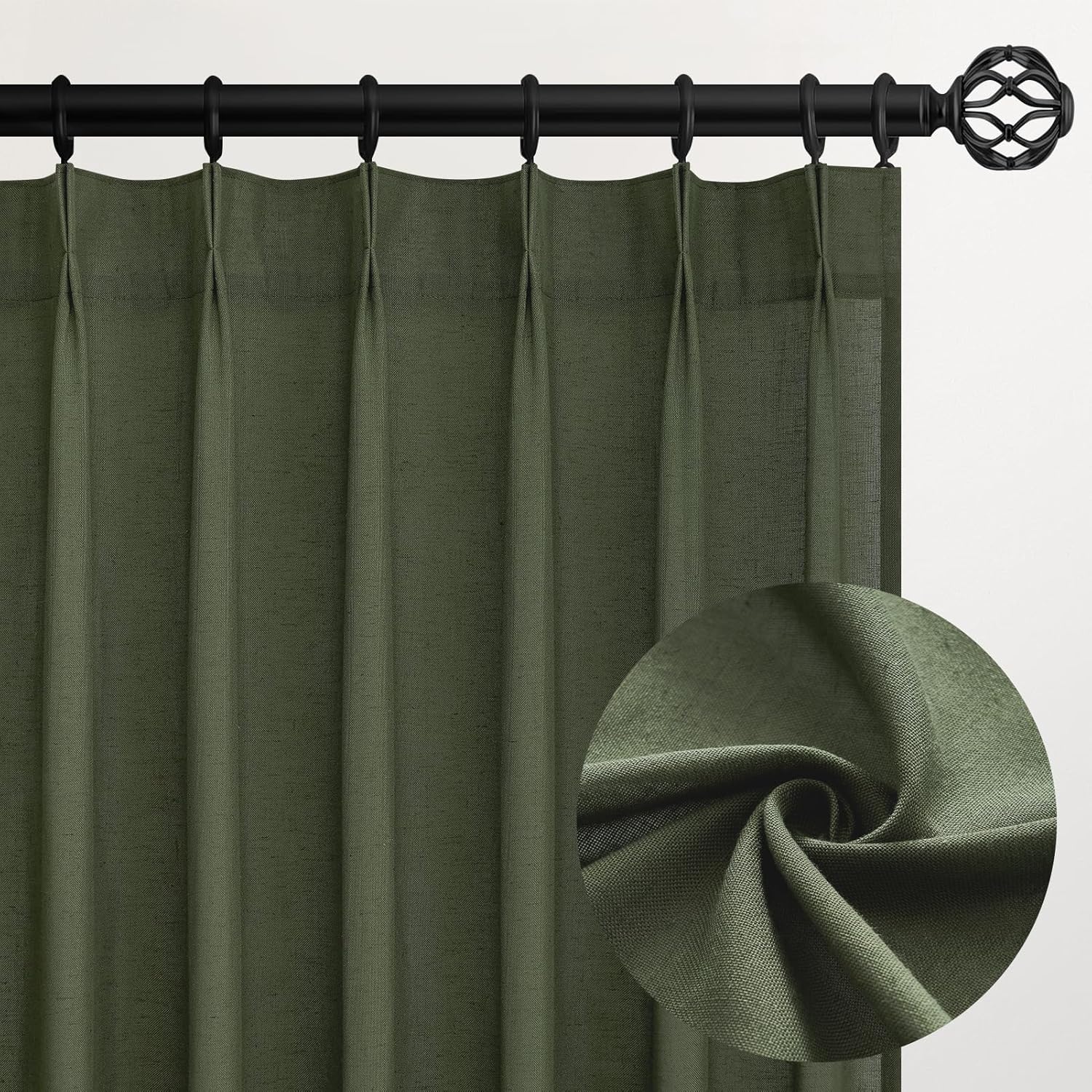 96 Inches Long Pleated Sheer Curtains,Dark Linen Blended Light Filtering Window Curtains 96 Length 2 Panels for Living Room Bedroom Pinch Pleat Drapes with Hooks 2 Panels 40" Wx96 L,Light Brown