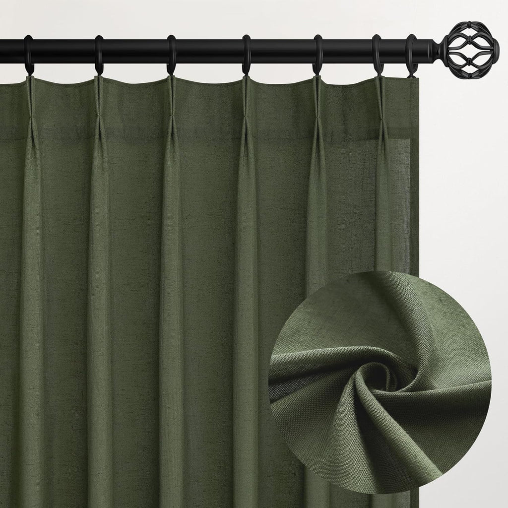 96 Inches Long Pleated Sheer Curtains,Dark Linen Blended Light Filtering Window Curtains 96 Length 2 Panels for Living Room Bedroom Pinch Pleat Drapes with Hooks 2 Panels 40" Wx96 L,Light Brown