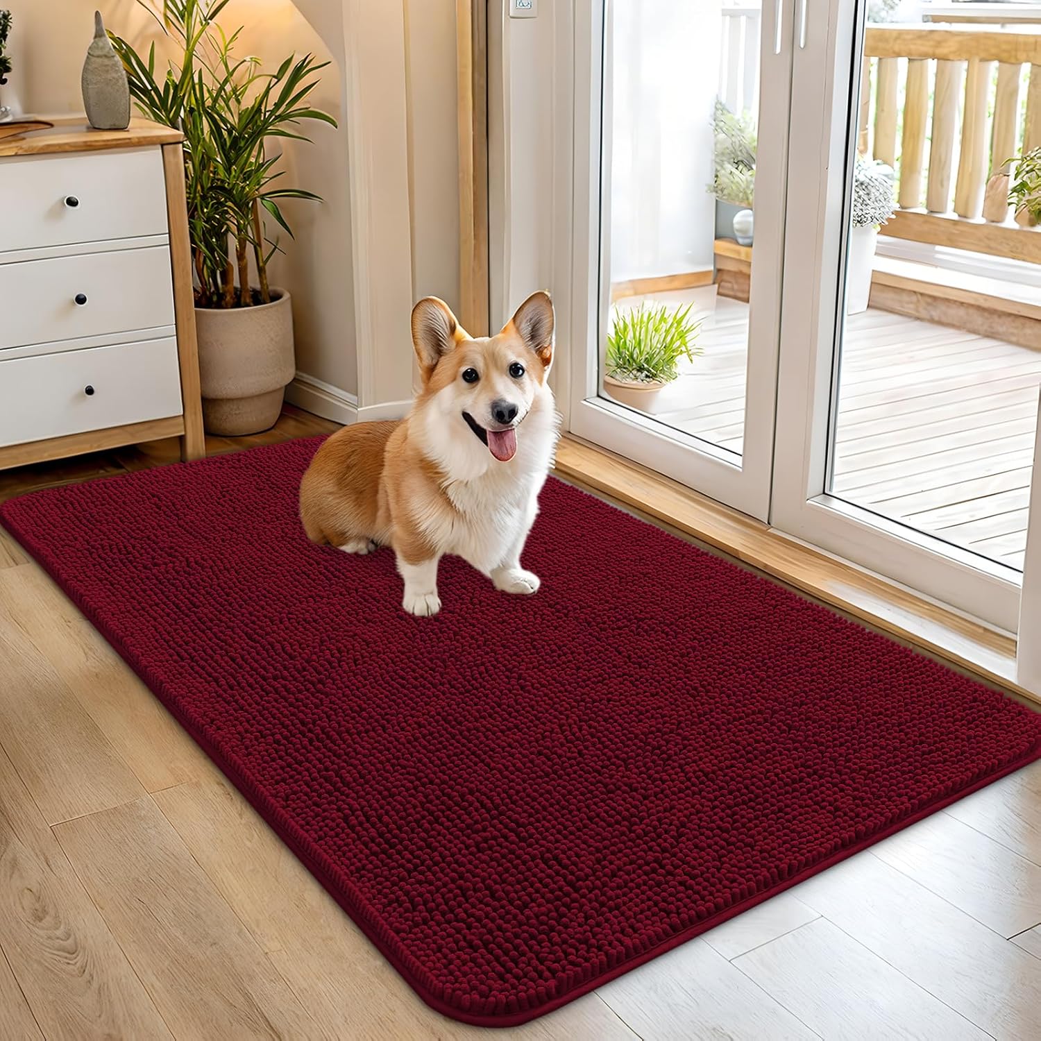 OLANLY Dog Door Mat for Muddy Paws 70x24, Absorbs Moisture and Dirt, Absorbent Non-Slip Washable Doormat, Quick Dry Chenille Mud Mat for Dogs, Entry Indoor Entryway Carpet for Inside Floor, Beige