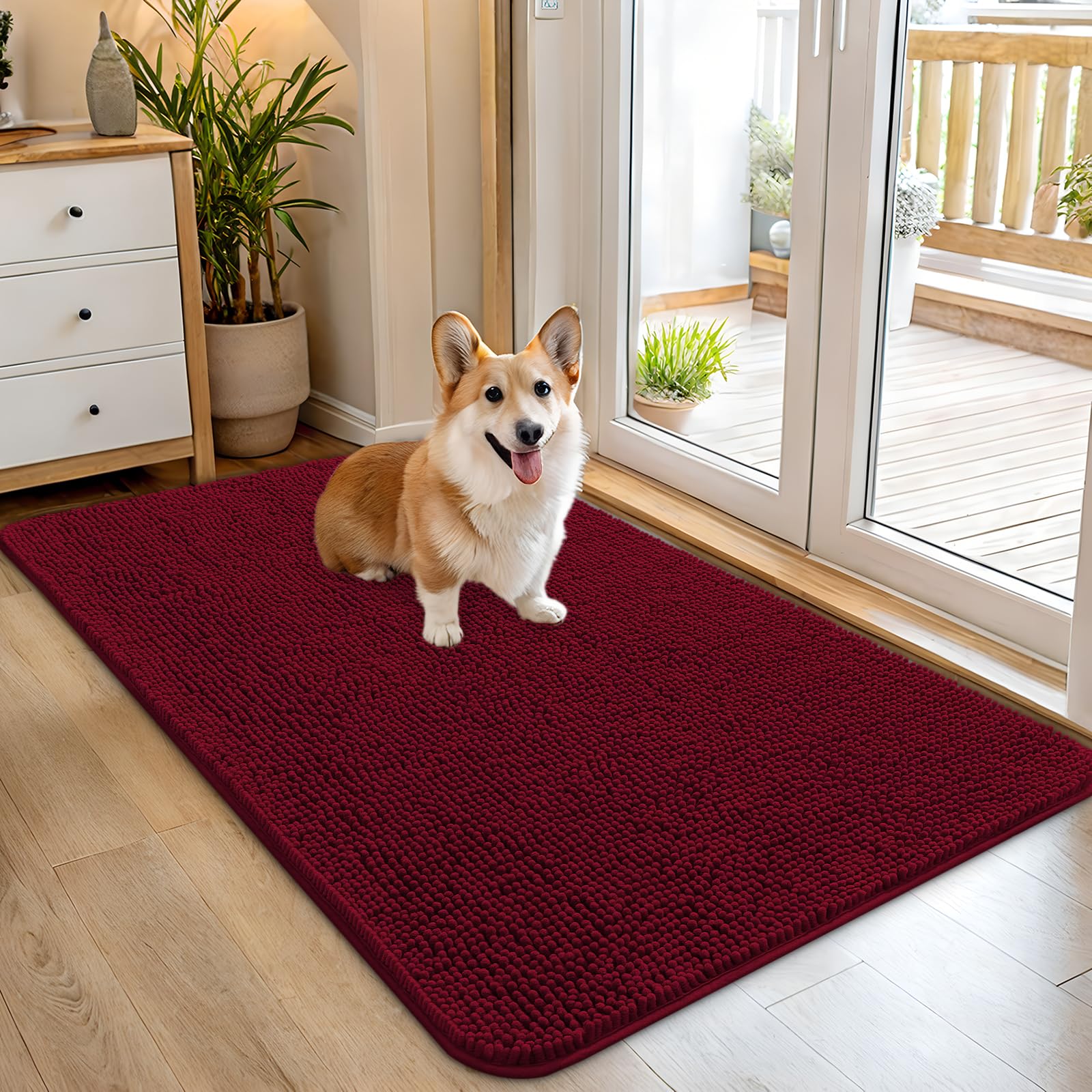 OLANLY Dog Door Mat for Muddy Paws 30x20, Absorbs Moisture and Dirt, Absorbent Non-Slip Washable Doormat, Quick Dry Chenille Mud Mat for Dogs, Entry Indoor Entryway Carpet for Inside Floor, Grey