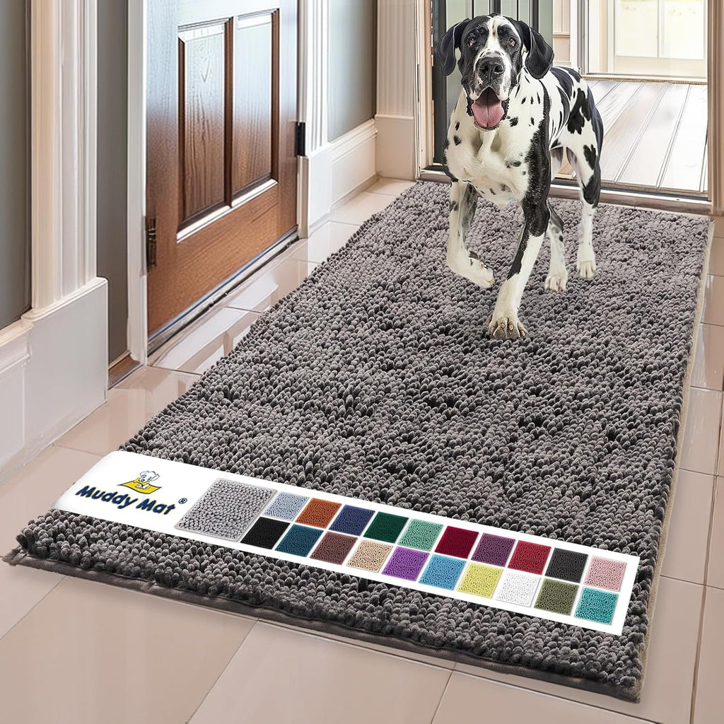 Muddy Mat® | Super Absorbent Door Mat Indoor, Microfiber Quick Dry Chenille Entryway Rug, Non-Slip Front Door Mat, Indoor Mats for Entryway, Machine Washable Pet Rug, Grey 30"x19"