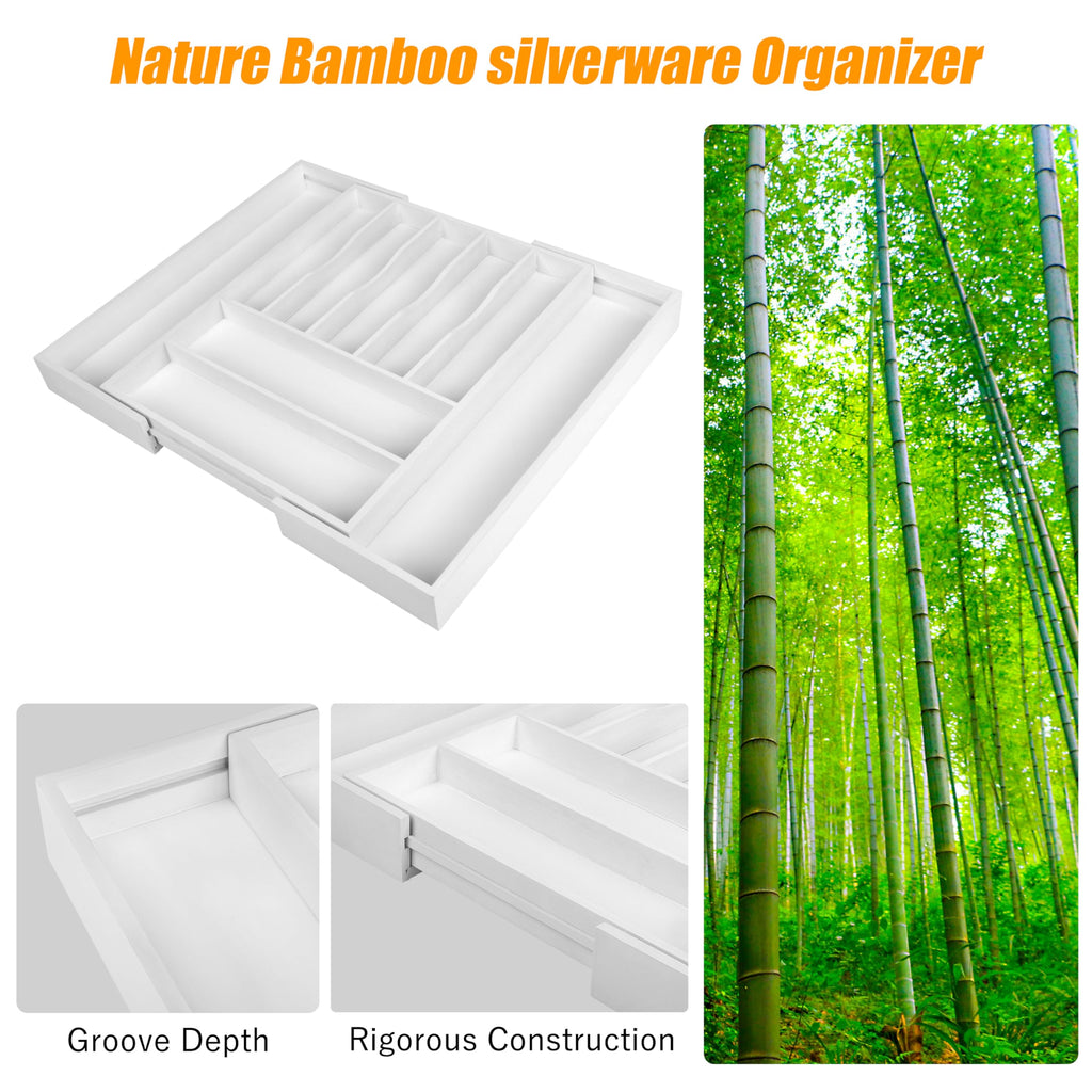 Bellsal Silverware Organizer Kitchen Drawer Organizer Expandable Bamboo Utensil Holder Cutlery Tray for Kitchen Utensil and Flatware Bedroom Office