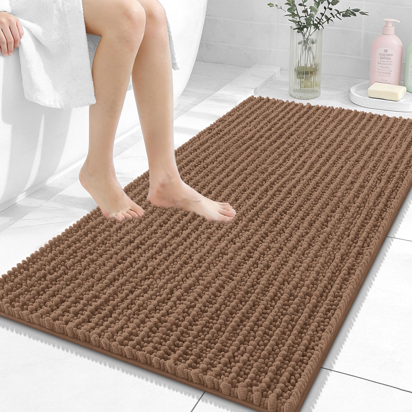 OLANLY Bathroom Rug Mat 30x20, Thick Soft and Absorbent Chenille Bath Mat, Non-Slip Rubber Backing, Machine Washable Quick Dry Bath Rugs for Tub Shower Floor, Home Decor Accessories, Grey