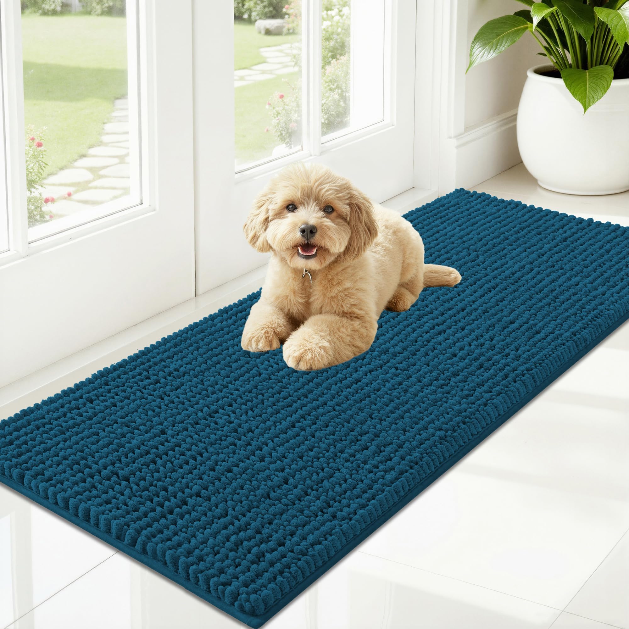 OLANLY Dog Door Mat for Muddy Paws 30x20, Ultra Absorbent Chenille Mud Doormat, Non-Slip Washable and Dirt Trapping Doormat for Indoor Entryway, Quick-Dry Indoor Pet Bed Mats for Dogs, Grey