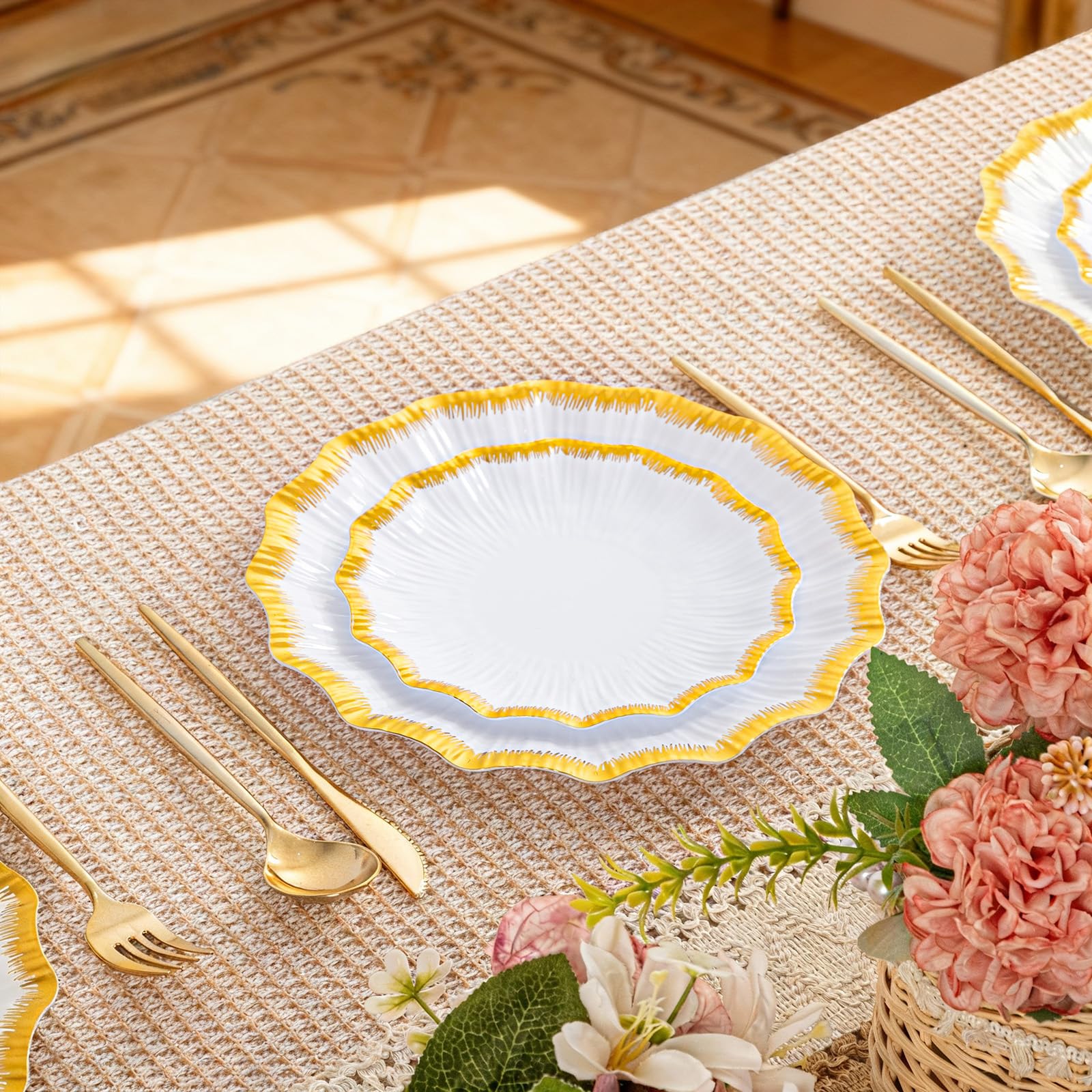 DaYammi 60PCS Blue and White Plastic Plates Blue Rim White Disposable Plates Blue White Party plates Include:30 Plastic Dinner Plate 30 Dessert plate and Wedding & Party Dining