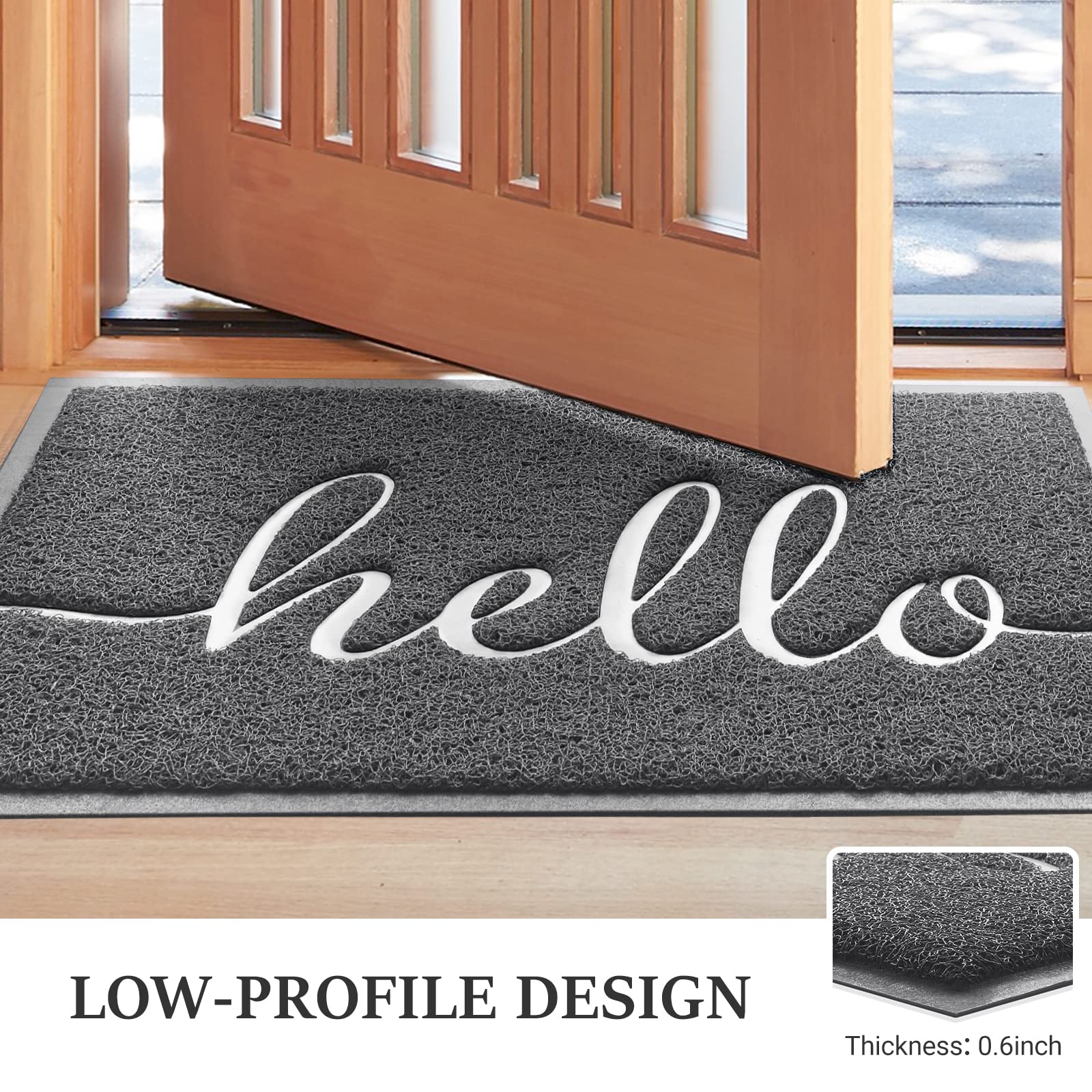 Door Mat (30"x17.5",Black), Welcome Mat Low Profile Front Doormat Floor Mat Non Slip Rugs for Entryway, Patio, High Traffic Areas