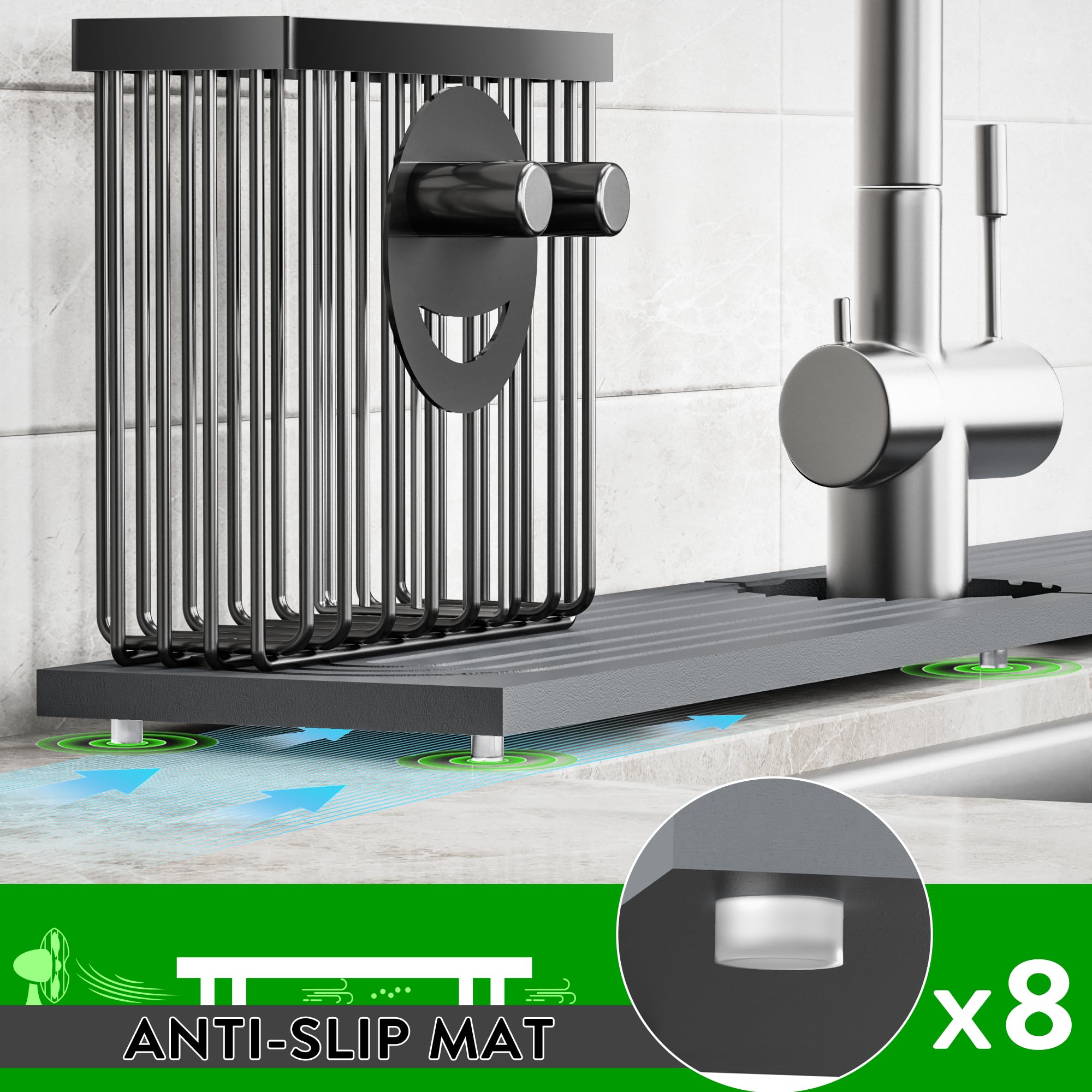 Cisily Tapete de diatomita para grifo de cocina con soporte para escobillas, absorbente para encimera de secado de piedra, área de protección contra salpicaduras de agua, detrás del fregadero de la cocina, organizador de accesorios de decoración