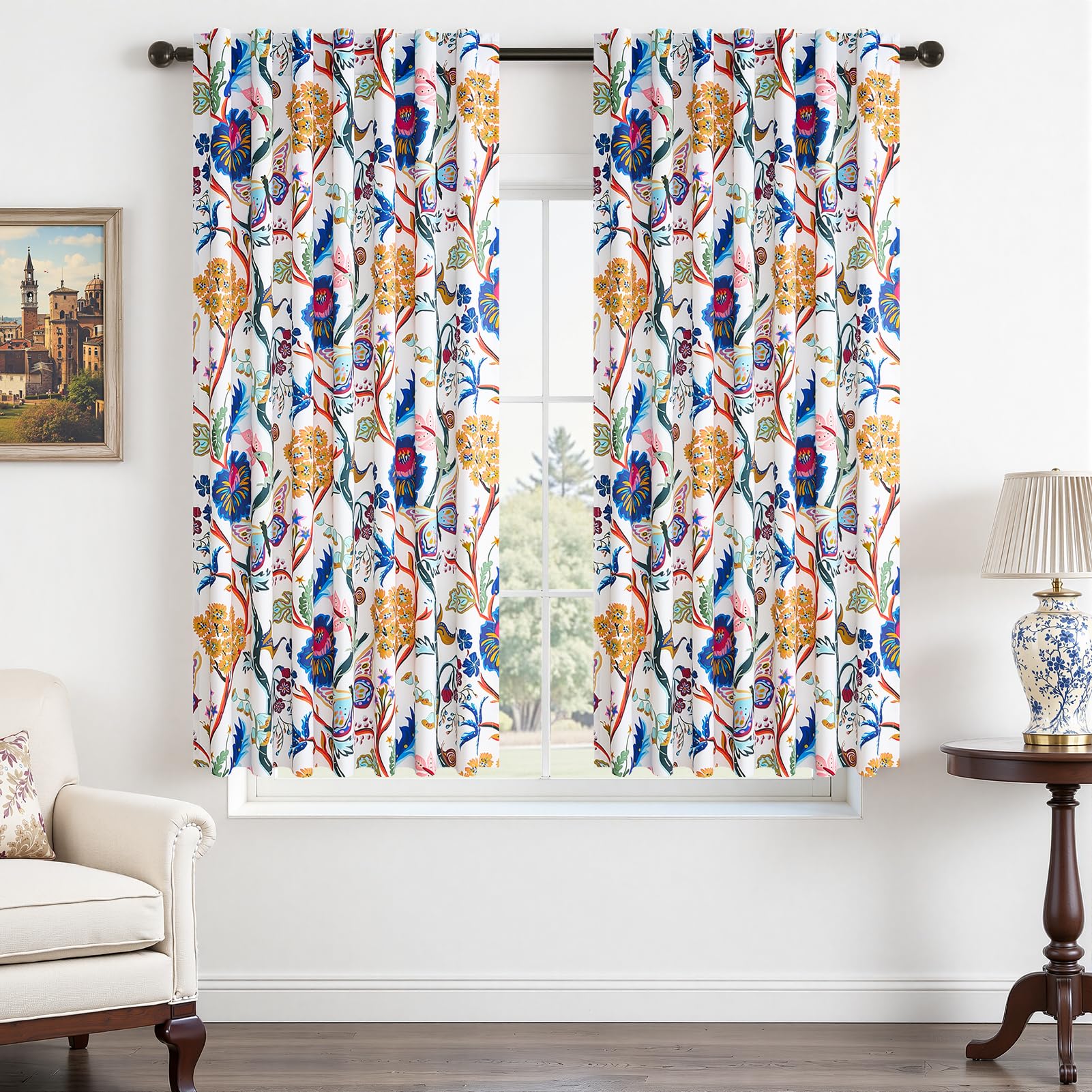 Topfinel Mustard Yellow Curtains 84 Inches Long 2 Panels for Bedroom Living Room Daffodil Butterfly Country Tropical Floral Drapes Vintage Farmhouse Light Filtering Privacy Window Curtain Blackout