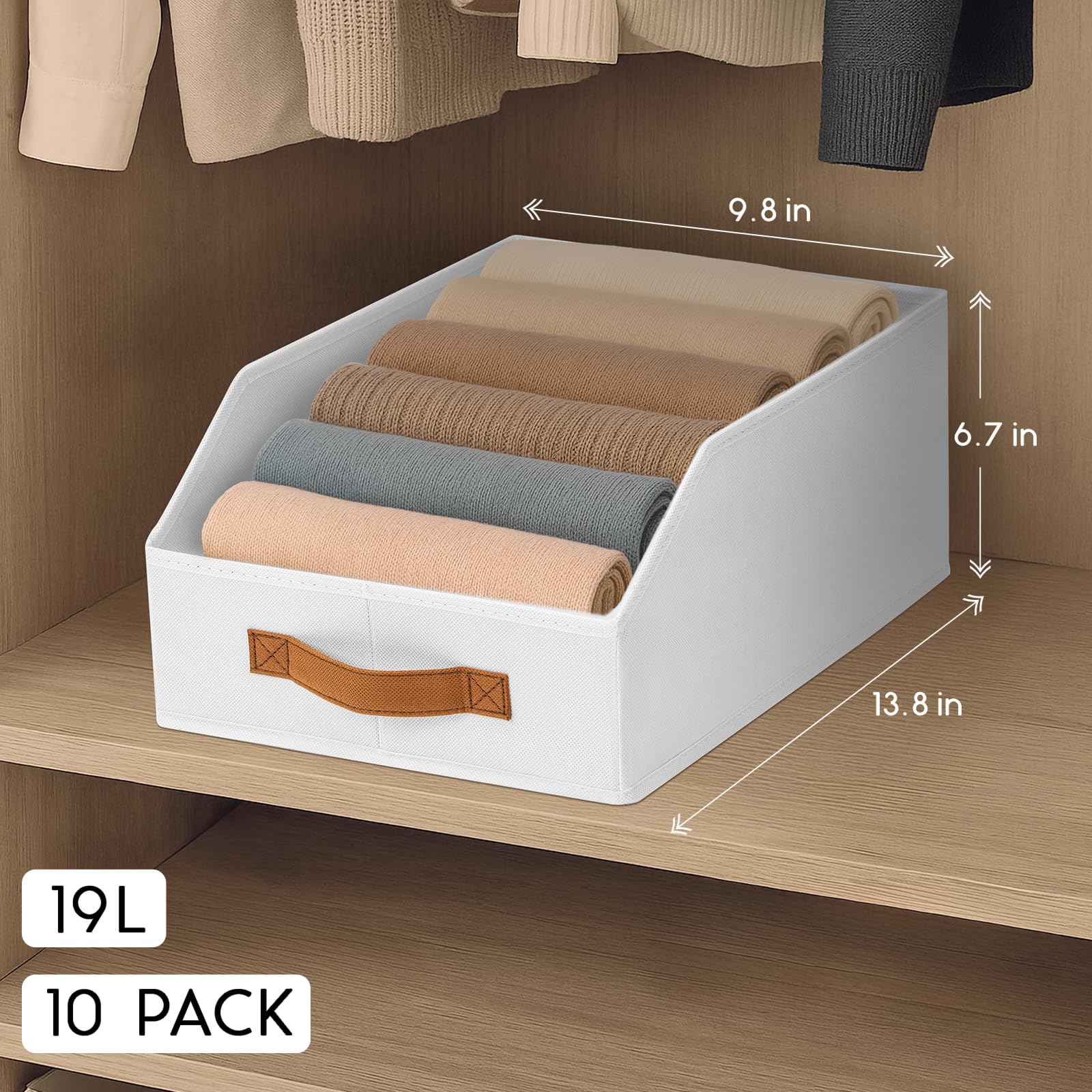 Homsorout Fabric Storage Bins for Organizing - 6 Pack Large Trapezoid Collapsible Storage Bins with Front Handle, Closet Organizers and Storage for Bedroom, Home Shelves, Small Spaces, Beige