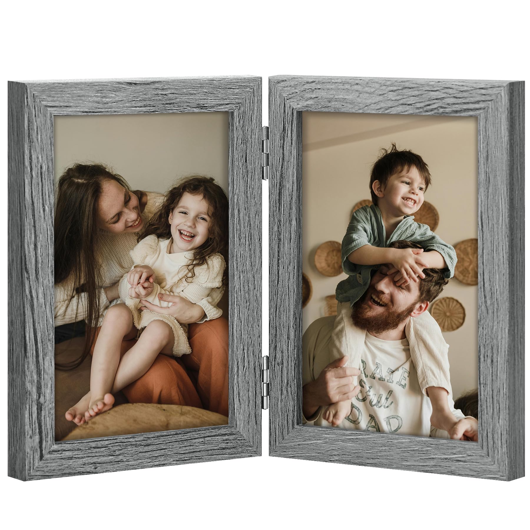 decorUhome Double 4x6 Picture Frame Vertical, Engineered Wood Bifold Photo Frame with Plexiglass for Tabletop Display, 4x6, Black