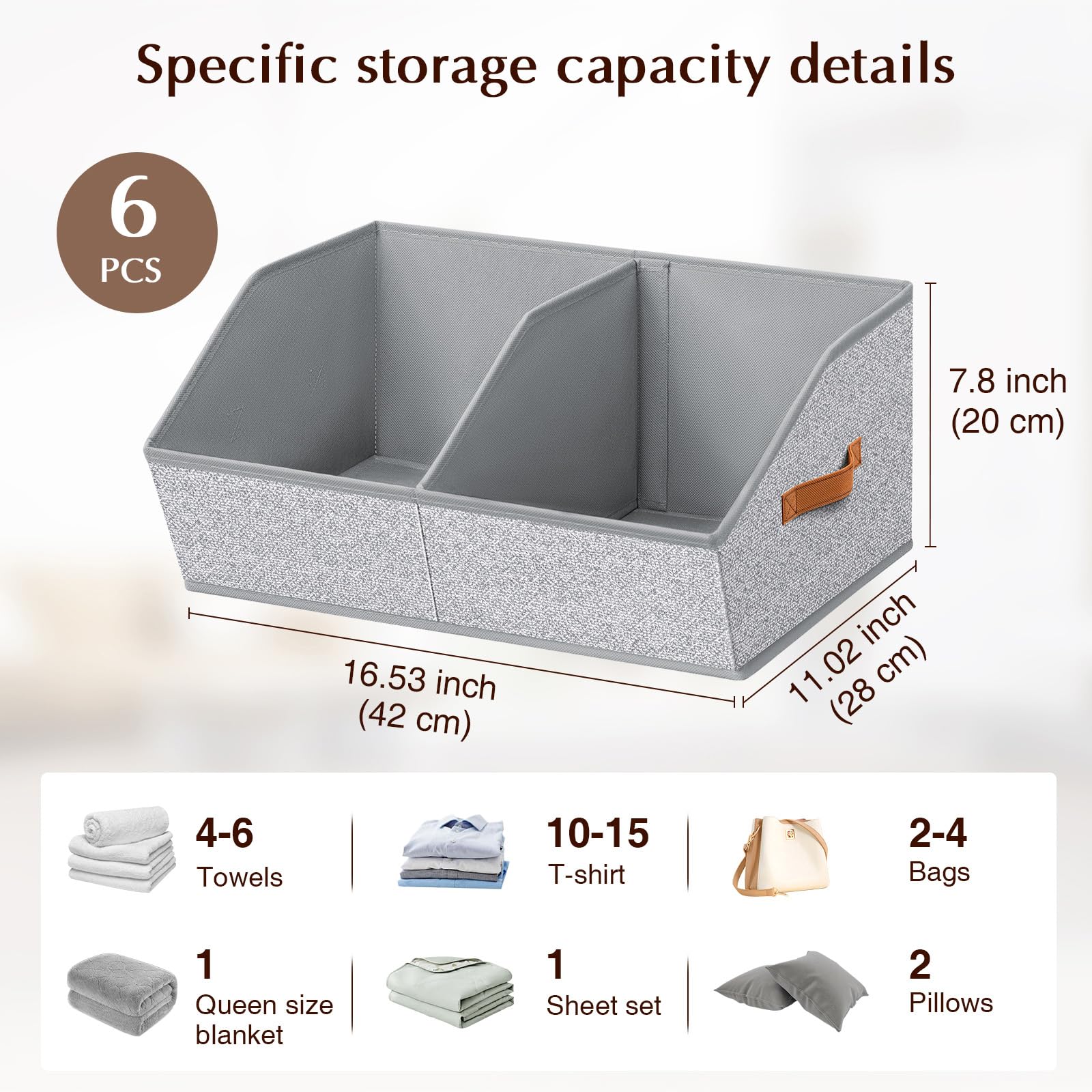 Homsorout Closet Organizers and Storage Bins - 8 Pack Collapsible Divided Trapezoidal Cube Storage Bins Baskets with Orange Handle for Organizing Clothes Blankets, Toys, Books, Towels(Beige)