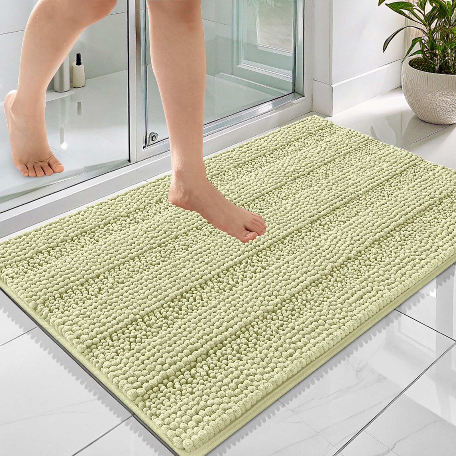 OLANLY Thick Bathroom Rugs 30x20, Extra Soft Absorbent Chenille Striped Bath Rugs, Rubber Backing, Machine Wash Dry, Bath Mats for Bathroom Floor, Tub and Shower, Home Decor Accessories, Grey