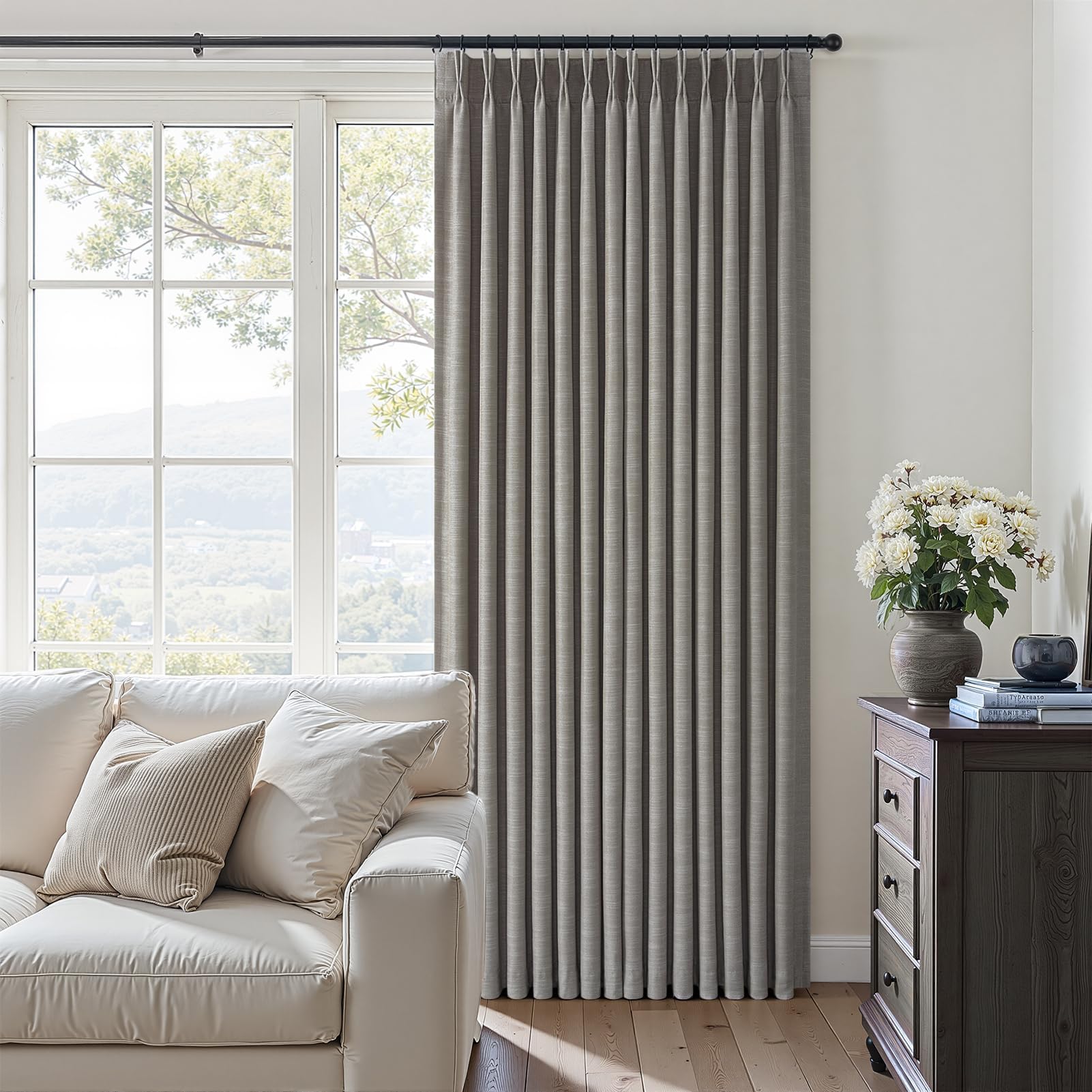 Topfinel 84 Inch Long Natural Blackout Curtains for Bedroom Livingroom, Farmhouse Back Tab Pinch Pleated Drapes for Track System,Neutral Linen Ambiance & Privacy Drapes Natural 52" W*84" L